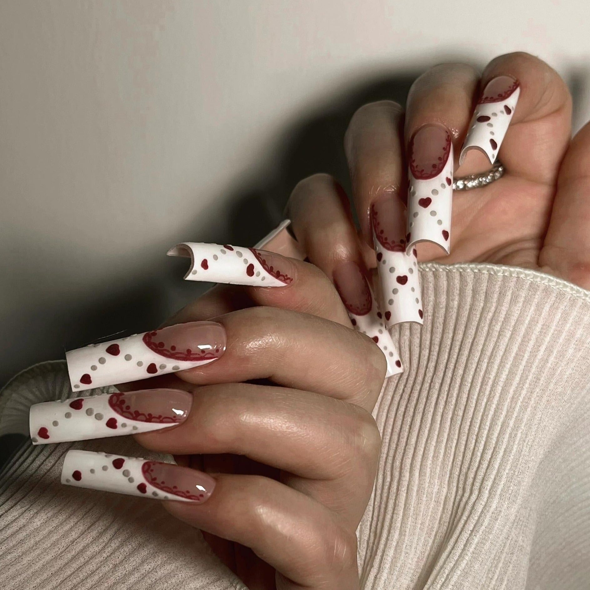 Siva Nail, ciondolo battito cardiaco, unghie finte fatte a mano per San Valentino