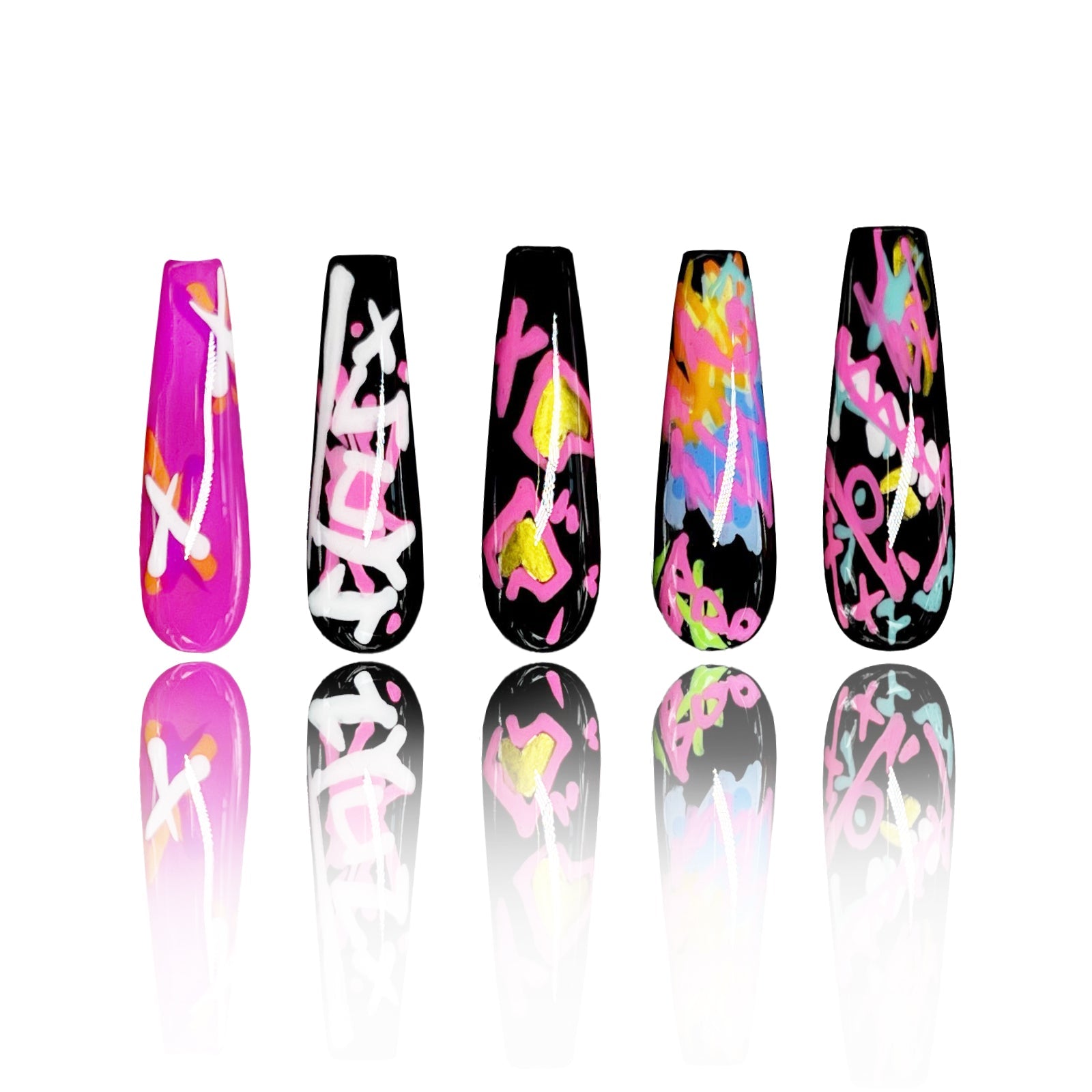 Siva Nail, Neon Groove, Graffiti Style, Handmade Press on Nails