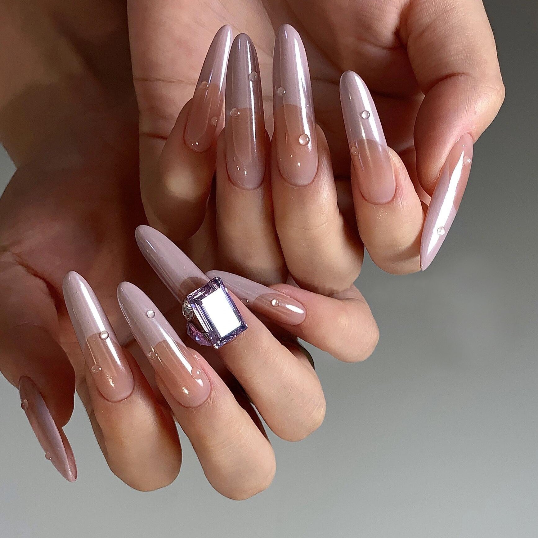 Siva Nail, Nude lucido, elegante trasparente, unghie pressate fatte a mano