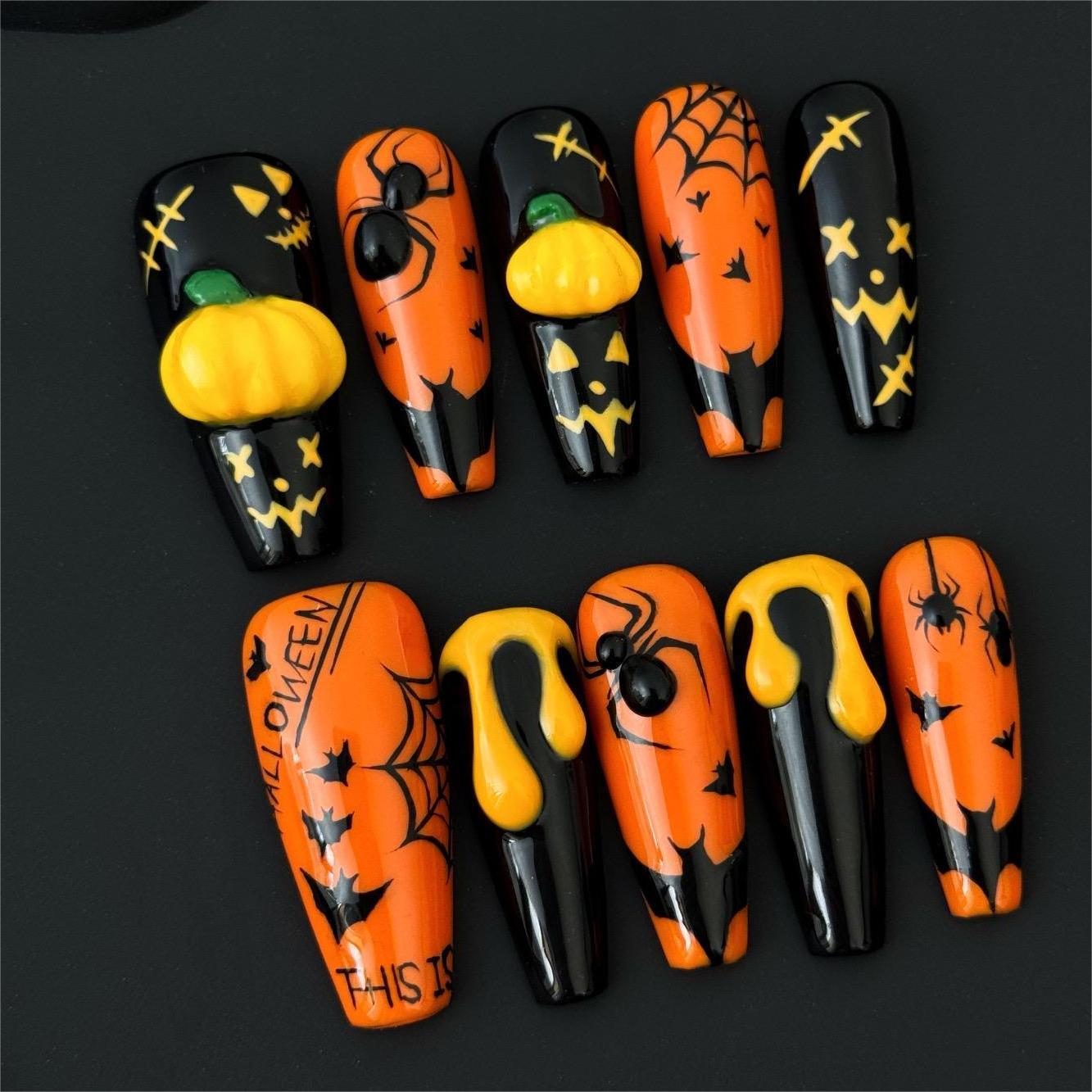 Siva Nail, Haunted Pumpkin, Spooky Glam, Handmade Press on Nails