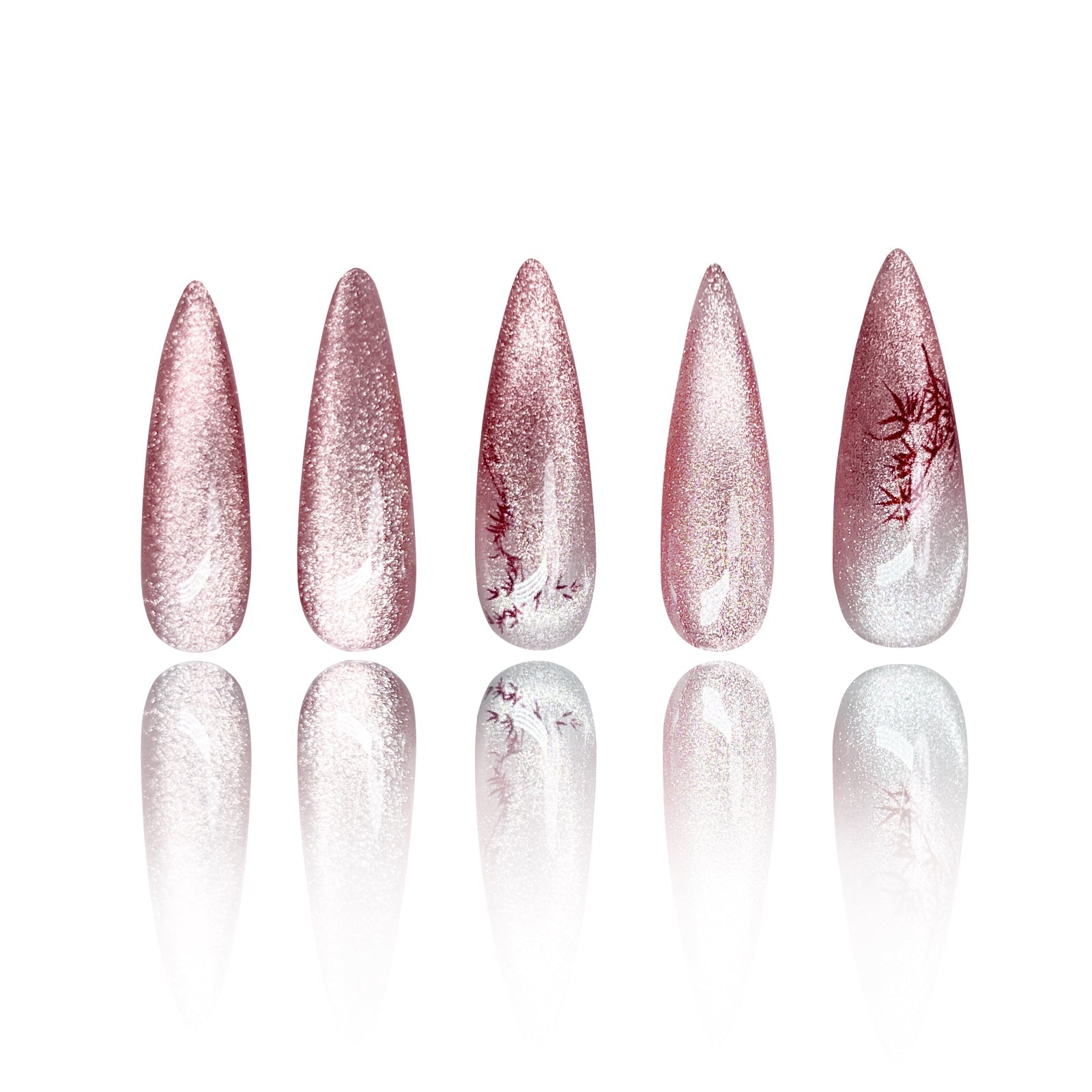 Siva Nail, Frosted Rose, Shimmering Pink Ombre, unghie finte fatte a mano