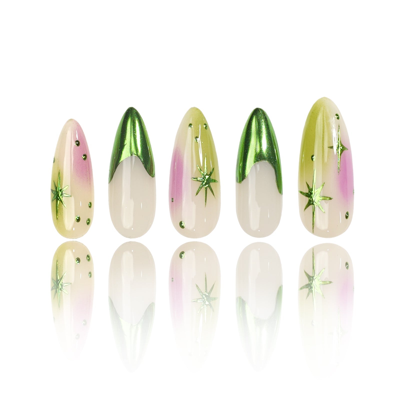 Siva Nail, Verdant Whimsy, Ombre Artistic Green e Purple, unghie finte fatte a mano