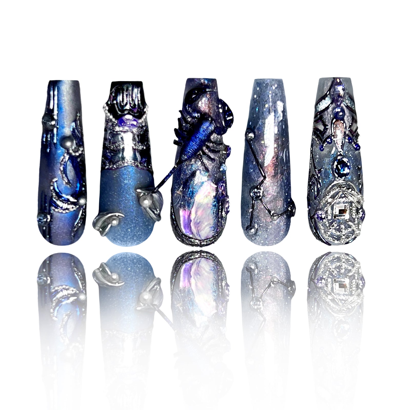 Siva Nail, Scorpione Galaxy, Scorpione Cosmico, Unghie Press on Fatte a Mano