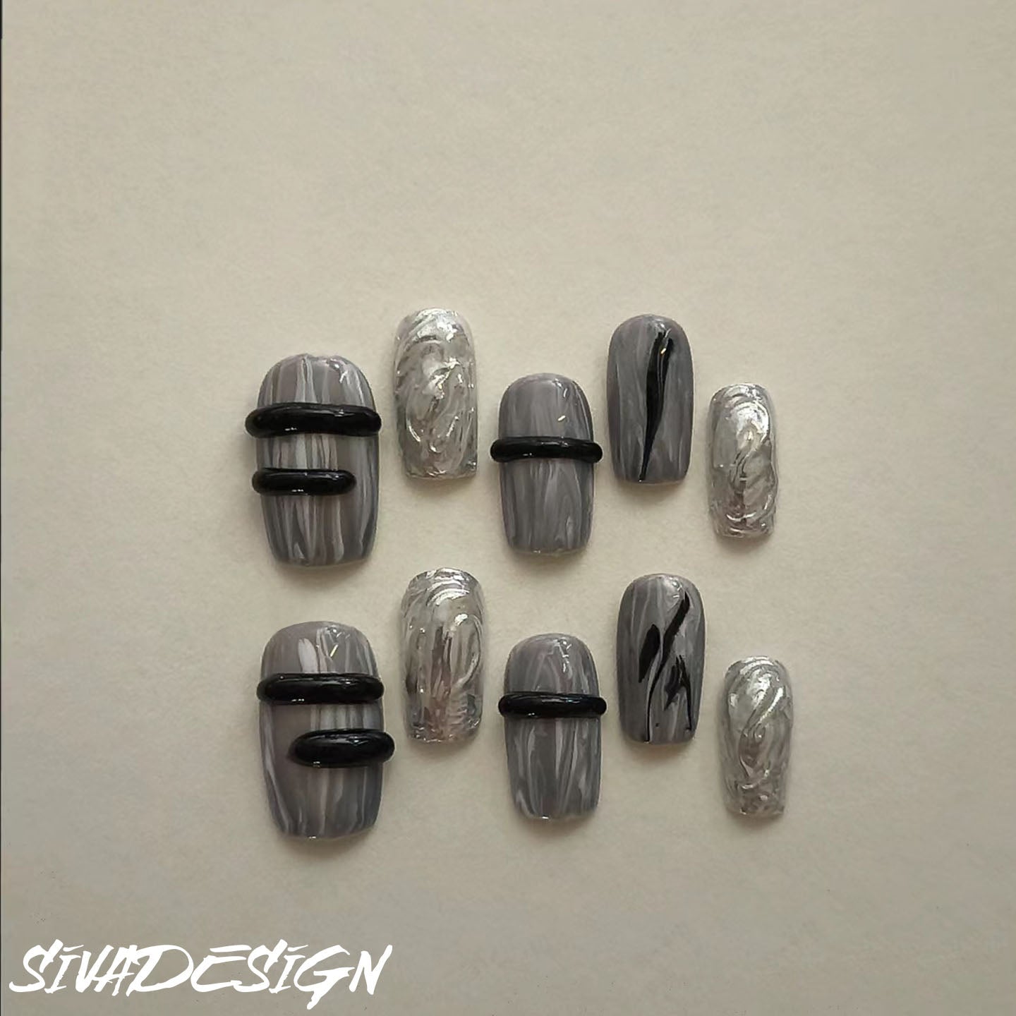 Siva Nail, Concrete Land, stile marmo, unghie pressate fatte a mano