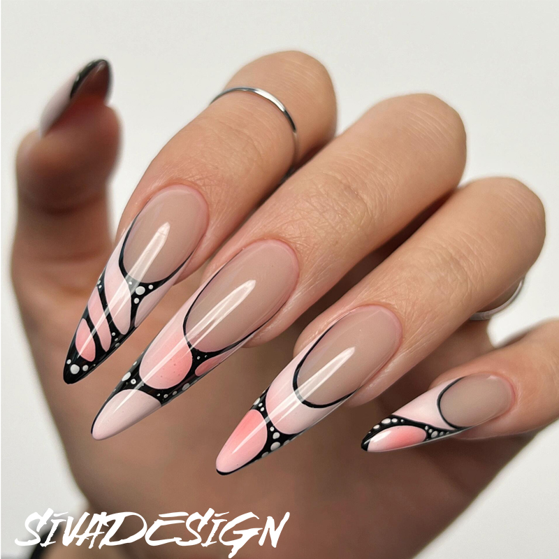 Siva Nail, Dreamweave, stiletto geometrico chic, unghie finte fatte a mano