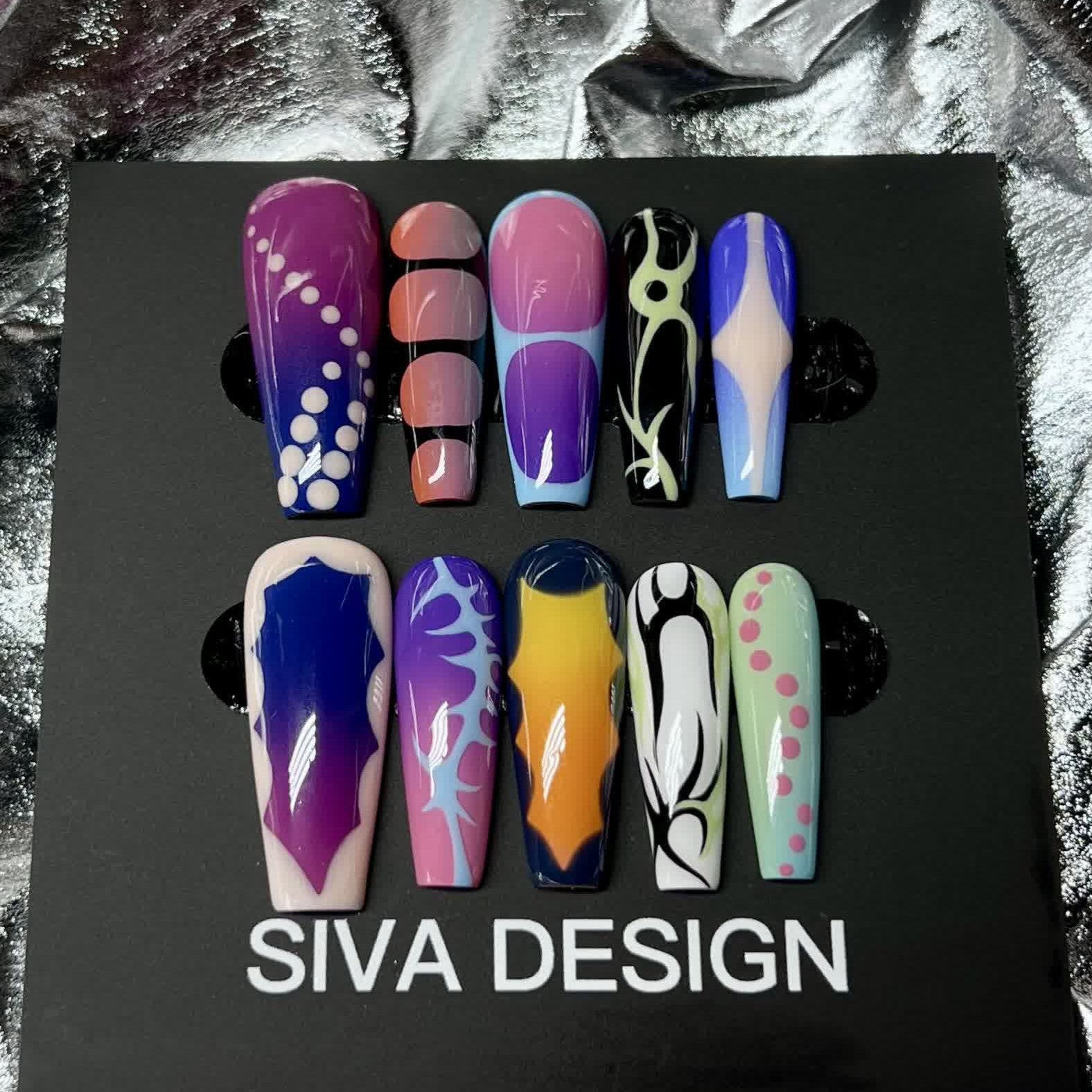 Siva Nail, Pop Art Pizzazz, Vibrant Glam, Unghie pressate fatte a mano