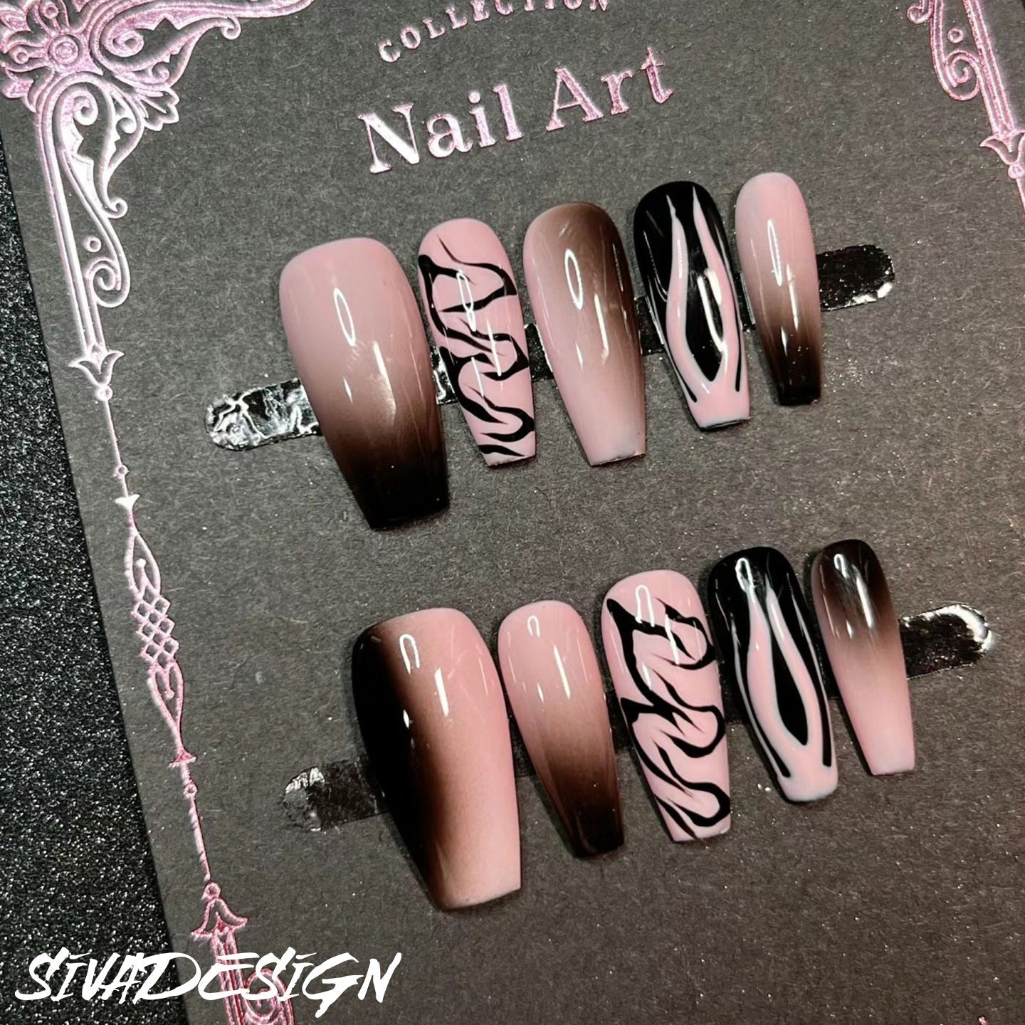 Siva Nail, Whispering Shadows, Elegante Arte, Unghie Press on Fatte a Mano