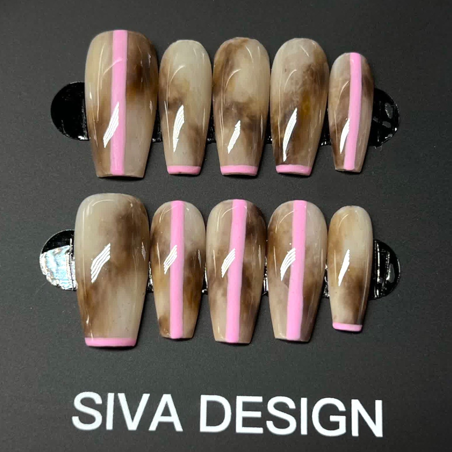 Siva Nail, Soft Striation, Unique Marble, unghie pressate fatte a mano