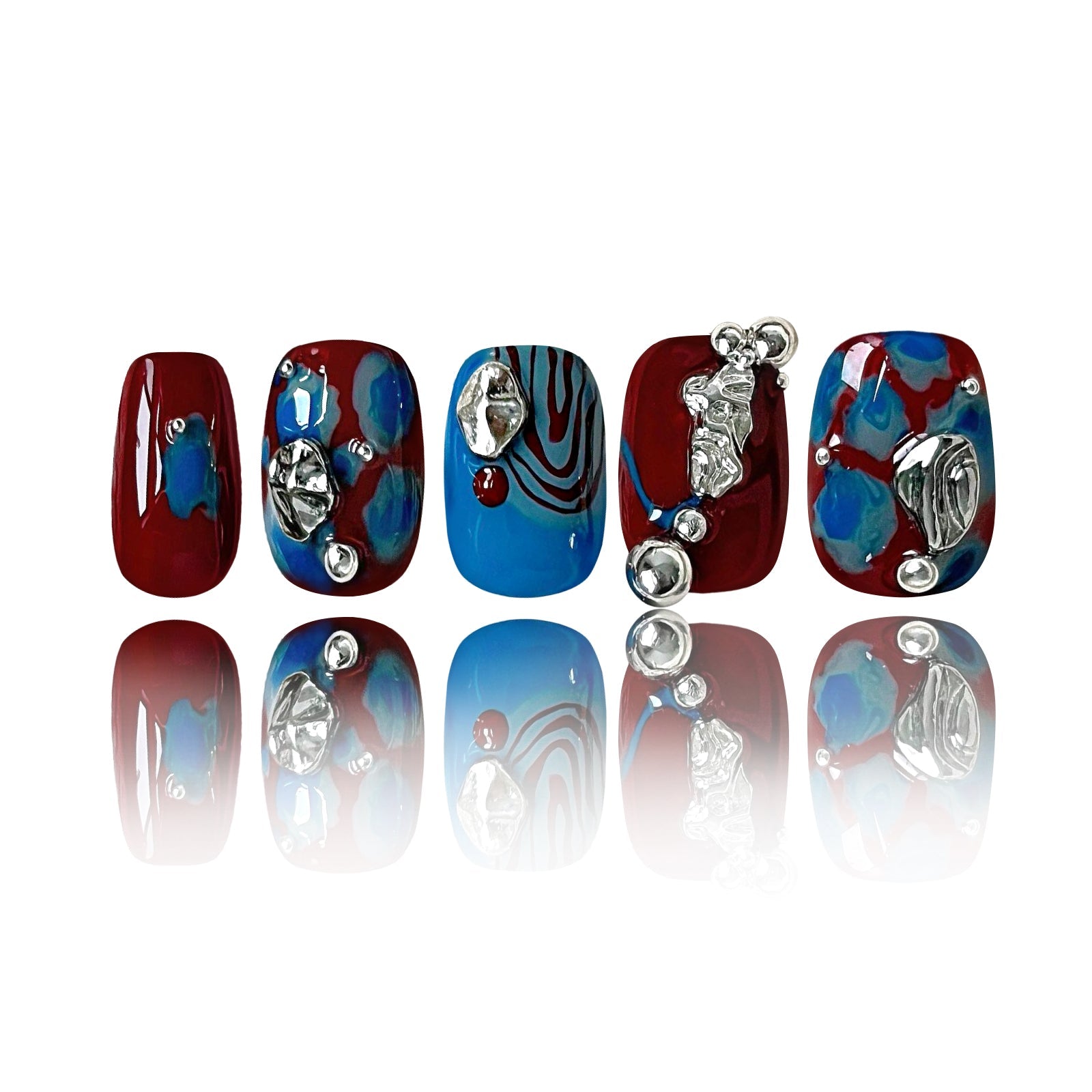 Siva Nail, Stellar Swirl, Cosmic Abstract, unghie pressate fatte a mano