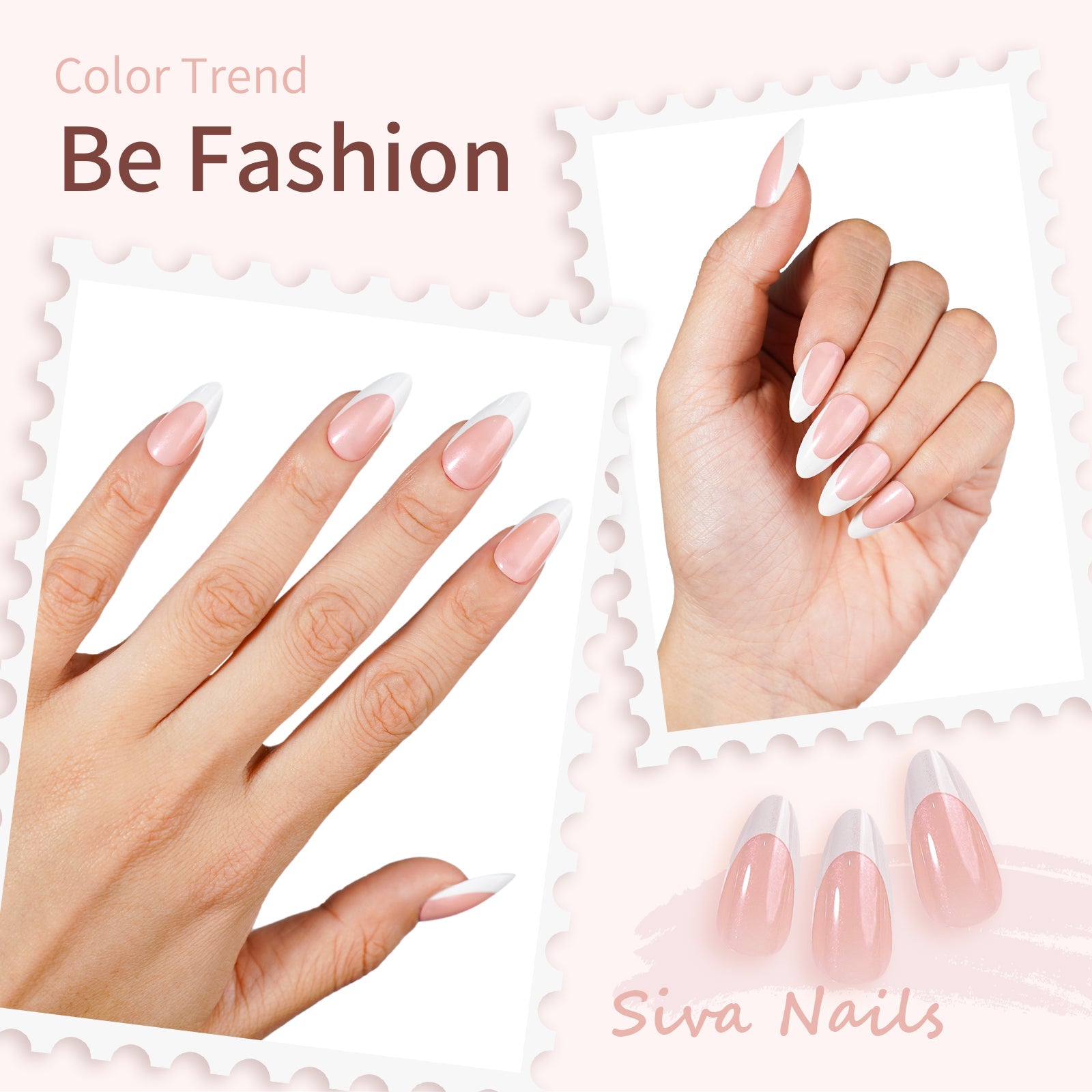 Siva Nail, Radiant Veil, 24 pezzi French Tip Press on Nails