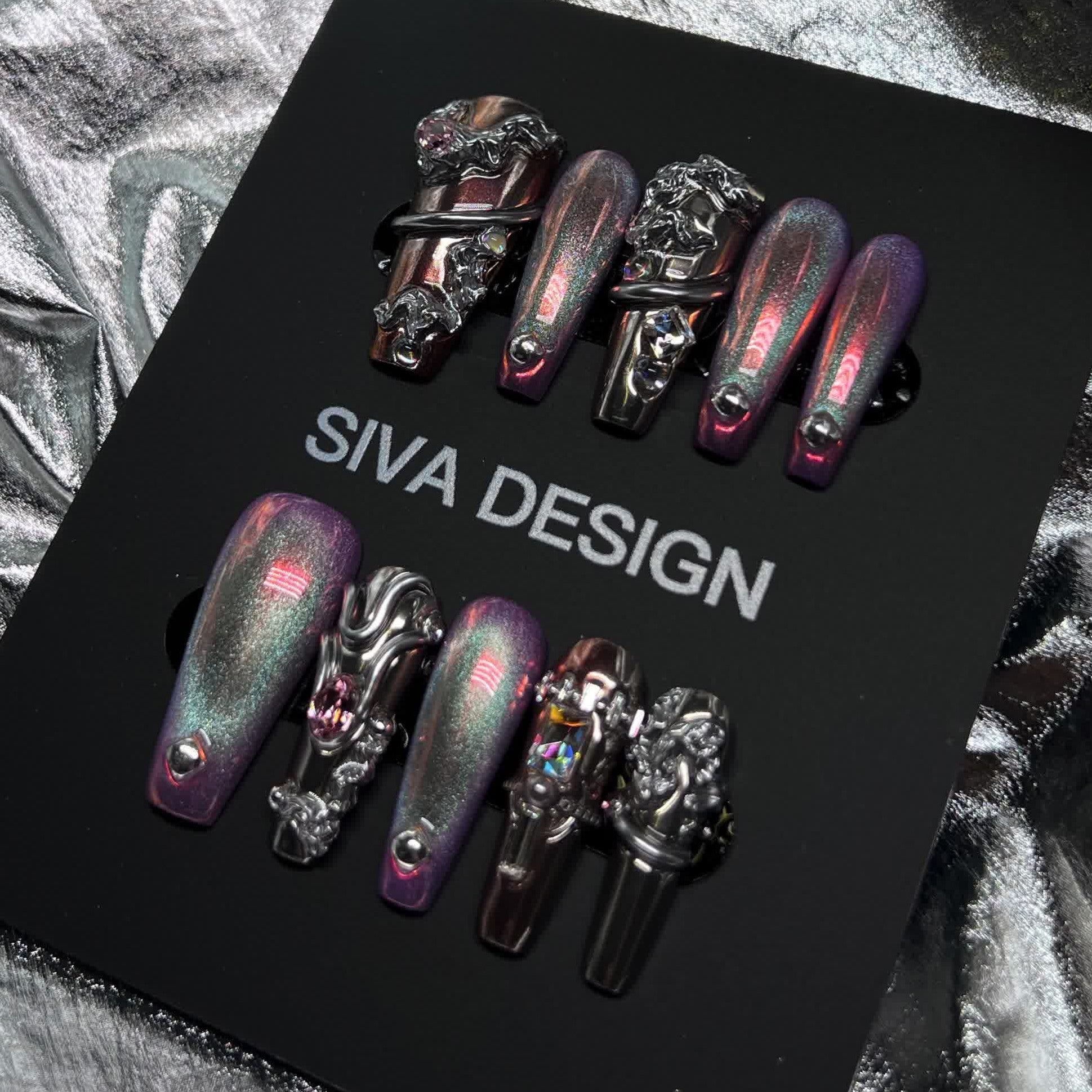 Siva Nail, Eclipse Edge, Metallic Style Handmade Press on Nails