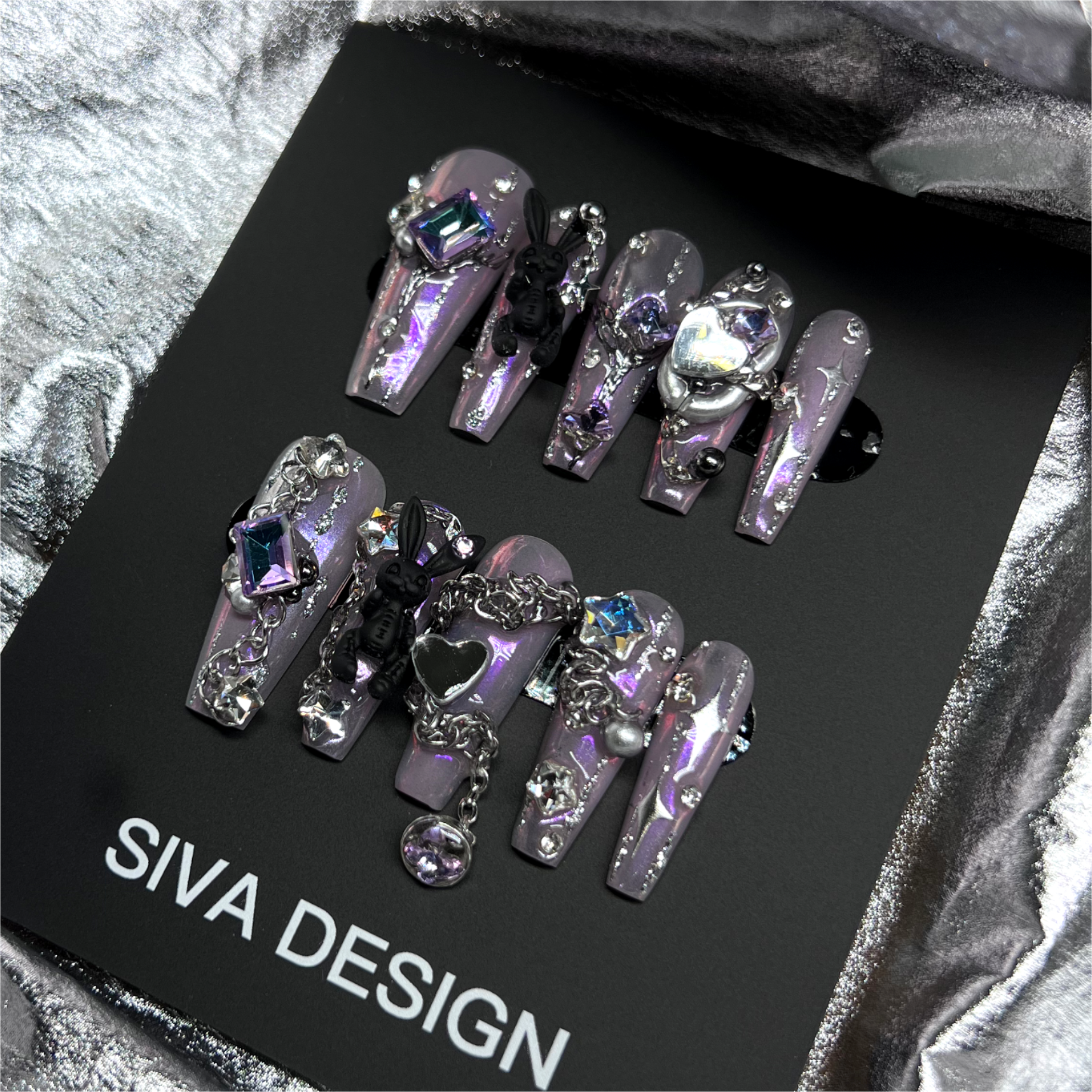 Siva Nail, Coniglio (Viola), Chic Handmade Press on Nails