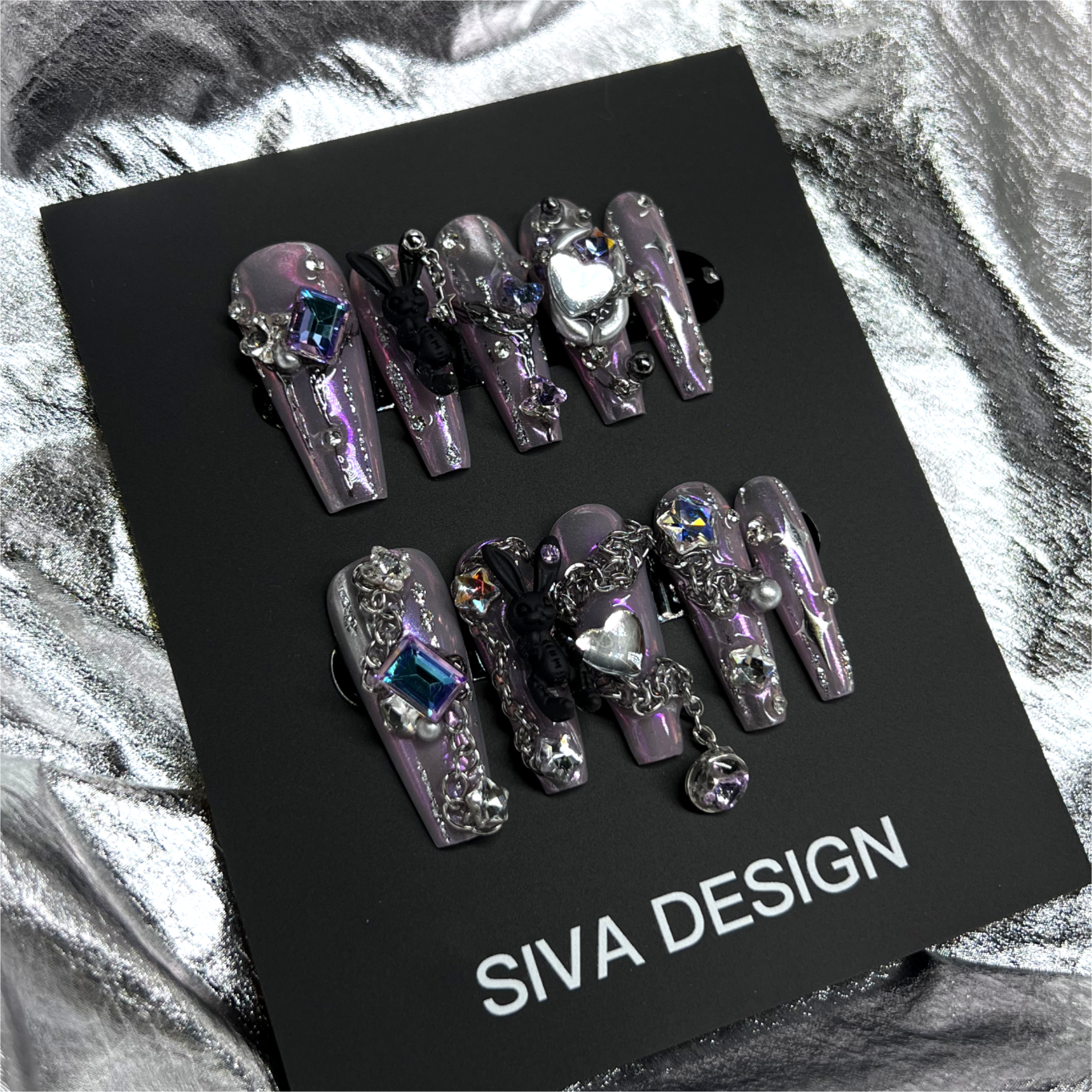 Siva Nail, Coniglio (Viola), Chic Handmade Press on Nails