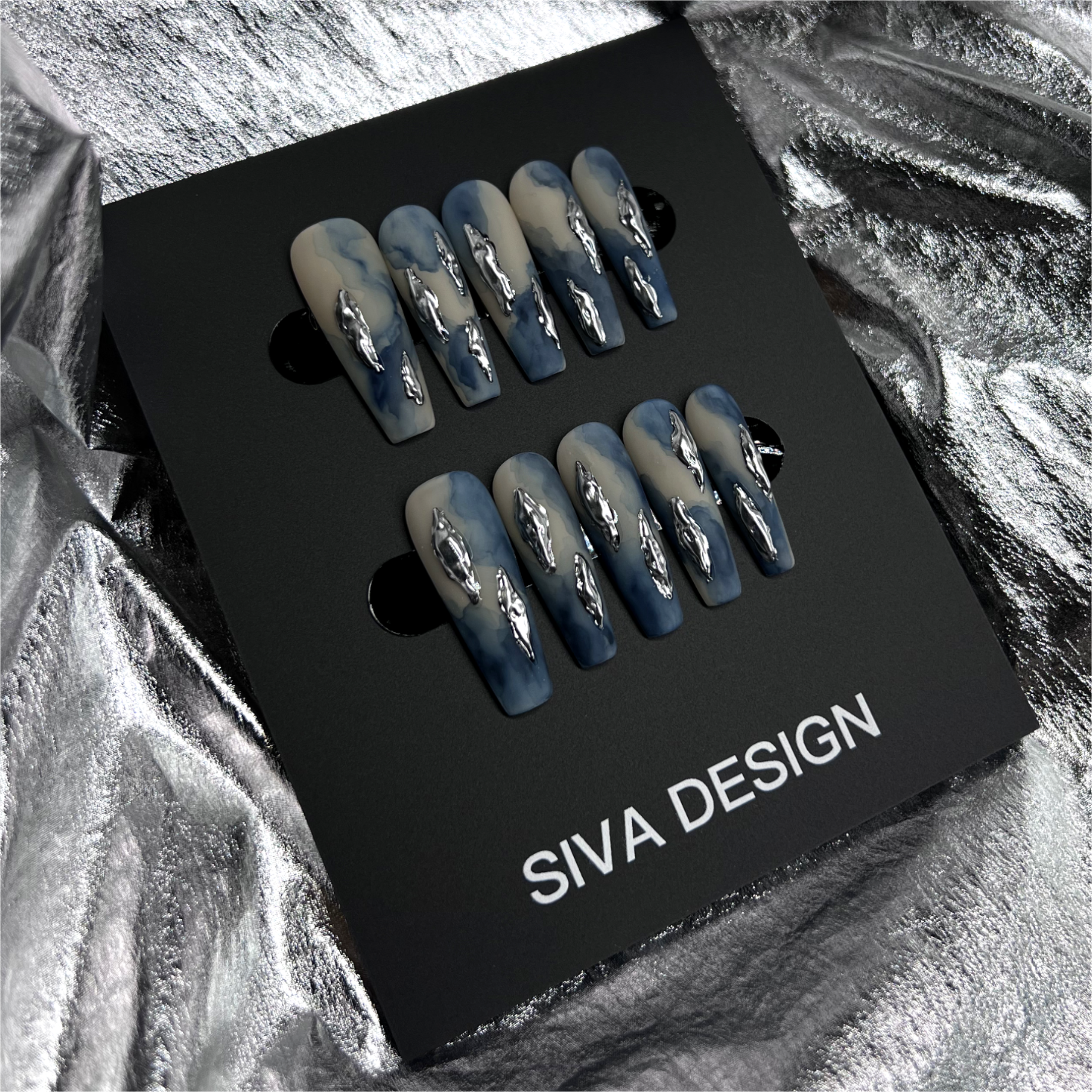 Siva Nail, Denim, Stile Artistico, Unghie Press on Fatte a Mano