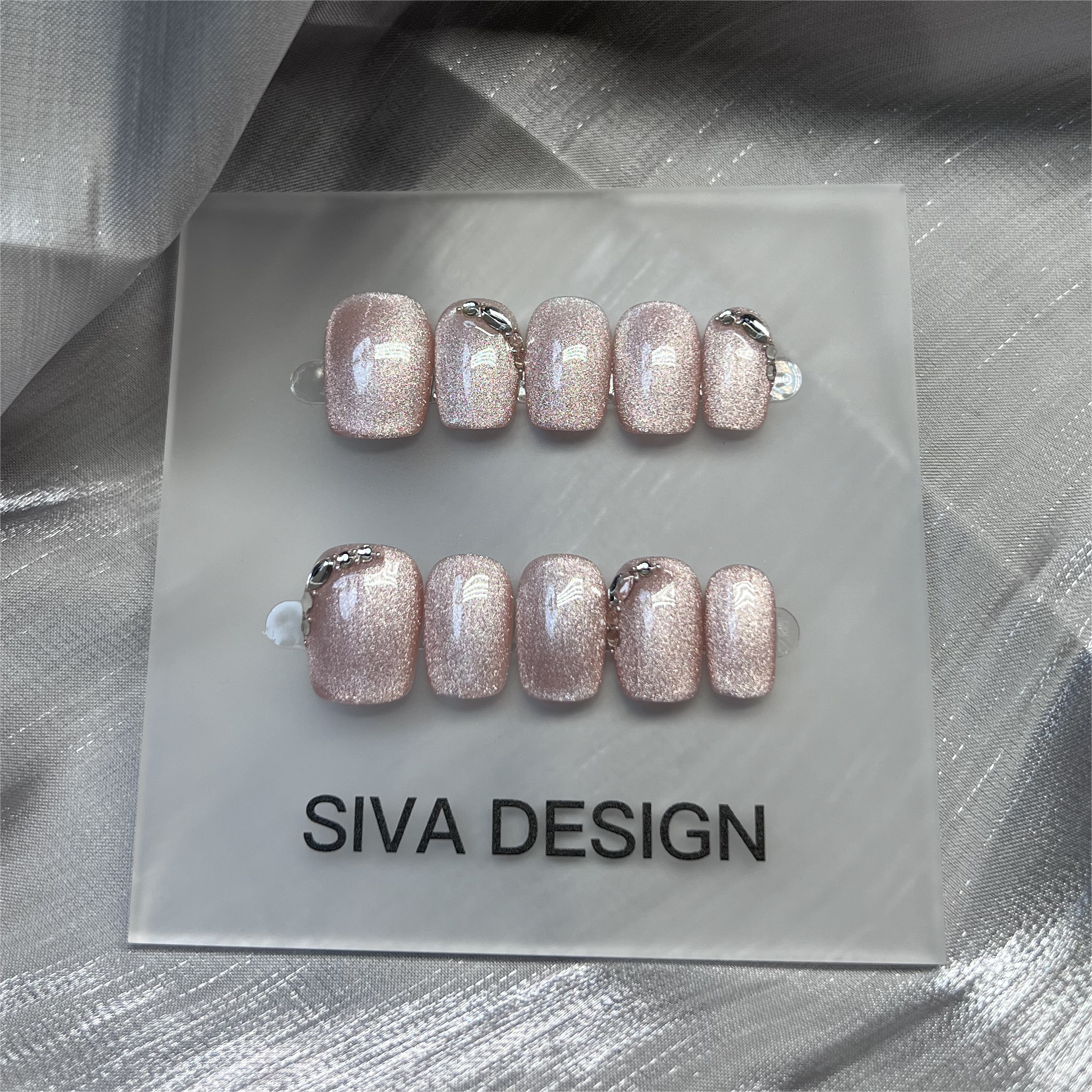 Siva Nail, Simple Pink Glossy, Moonlit Silk, Glamorous Handmade Press on Nails