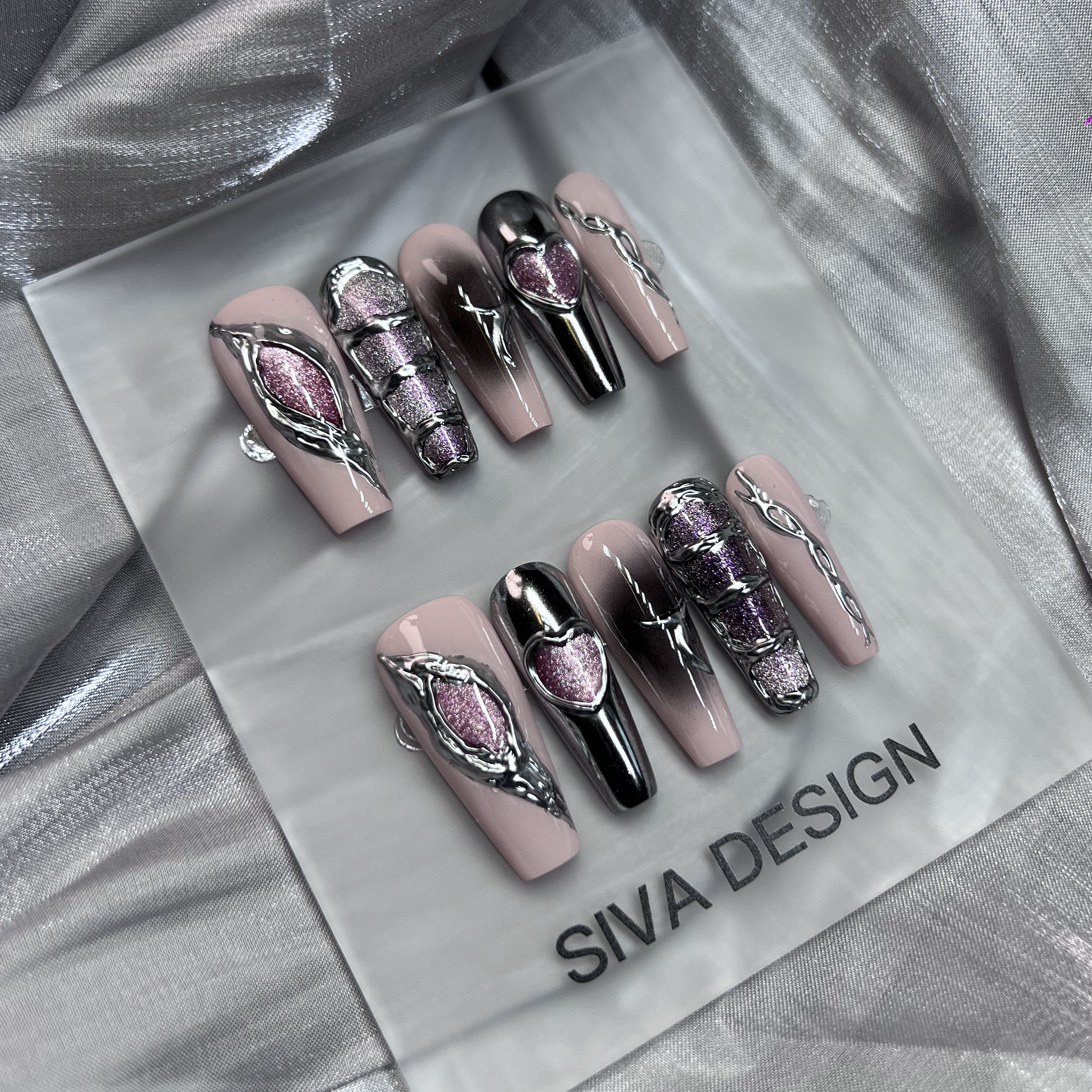 Siva Nail, Planet 301, Metallic Chrome, Handmade Press on Nails