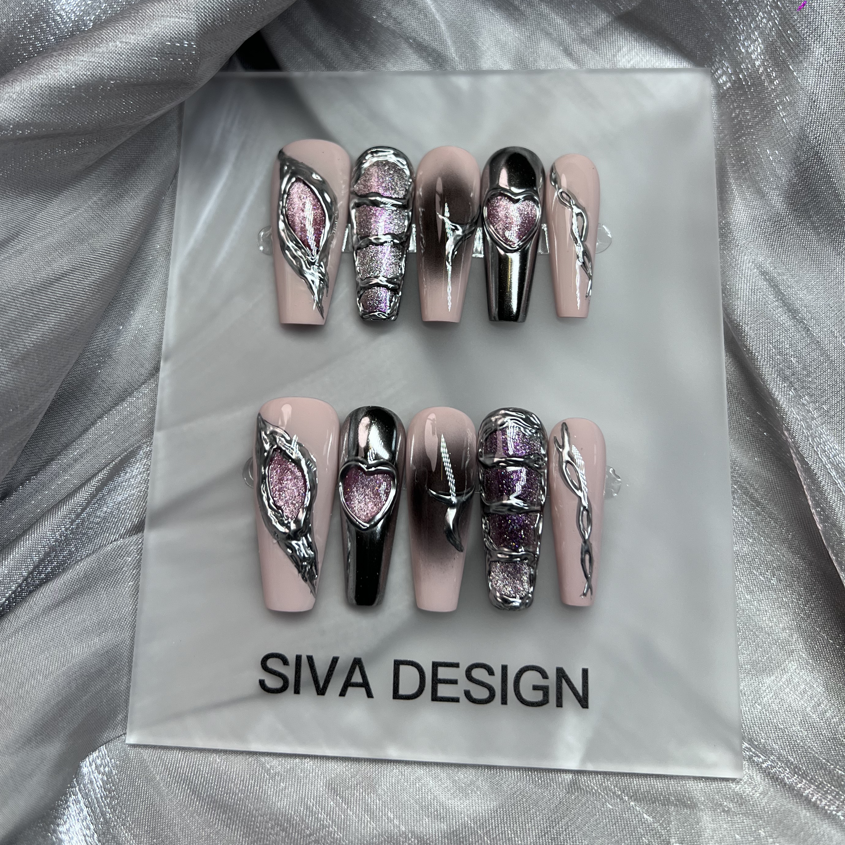 Siva Nail, Planet 301, Metallic Chrome, Handmade Press on Nails