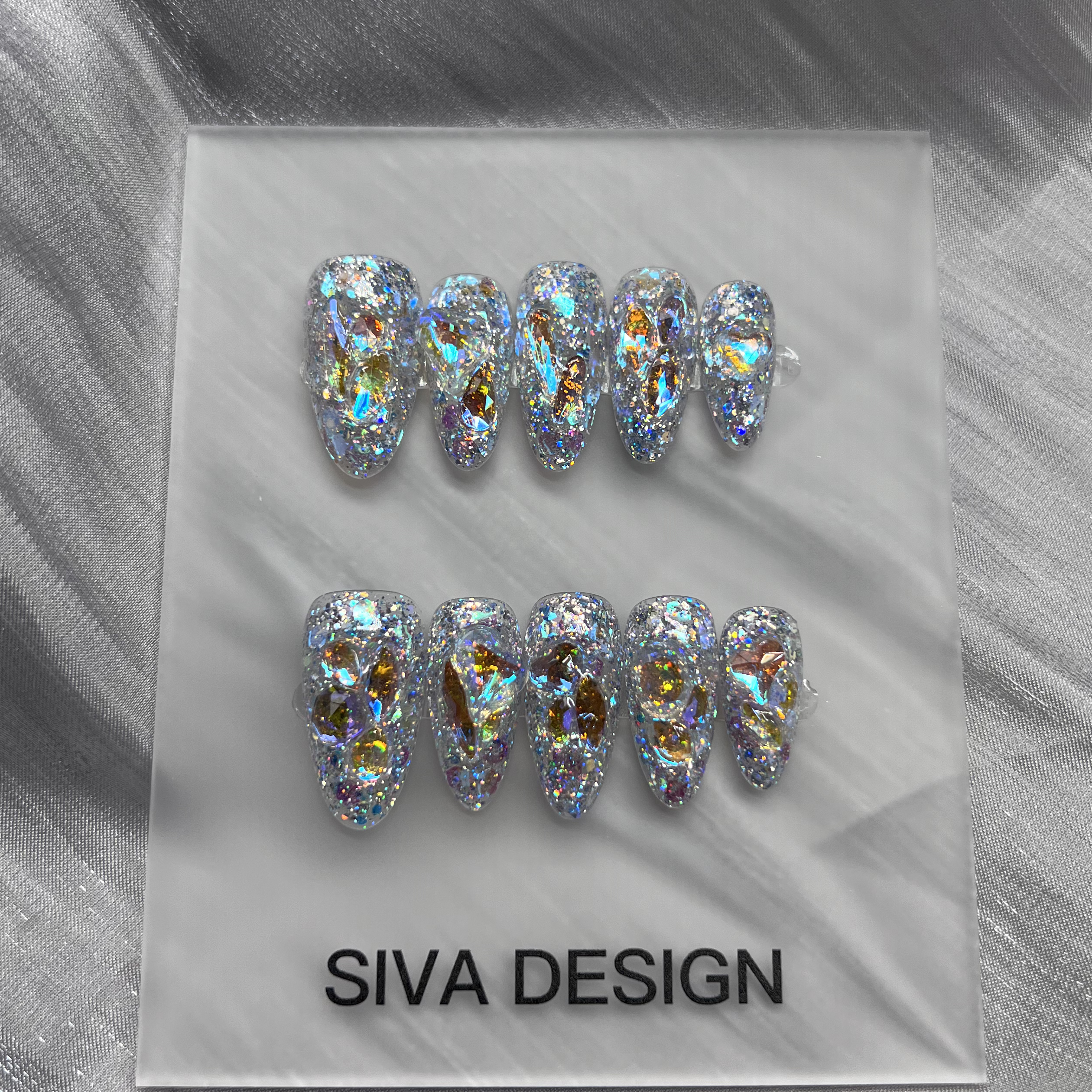 Siva Nail, Stardust Glimmers, Iridescent Sparkle, Handmade Press on Nails