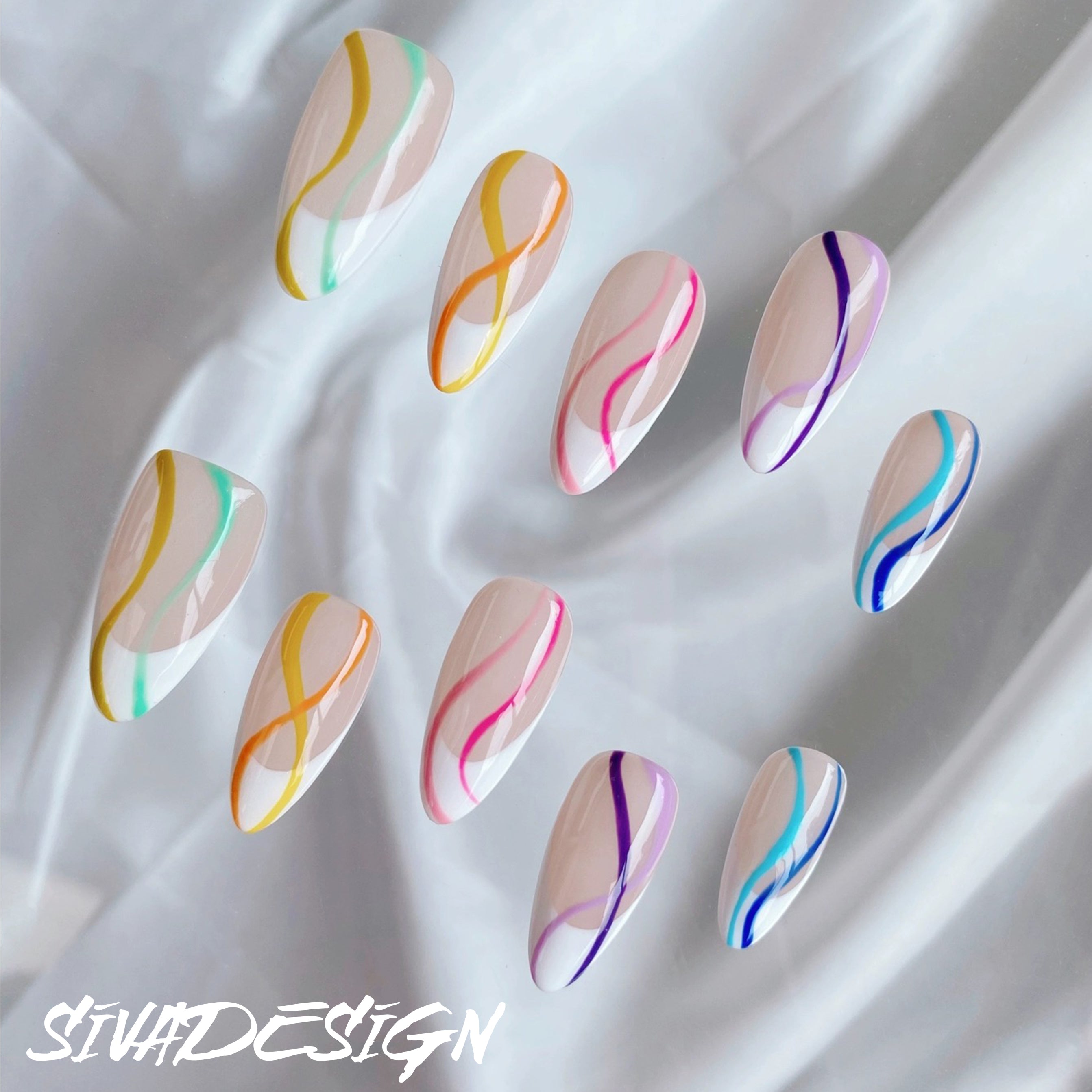 Siva Nail, Eternal Twist, Colorful Wave Handmade Press on Nails