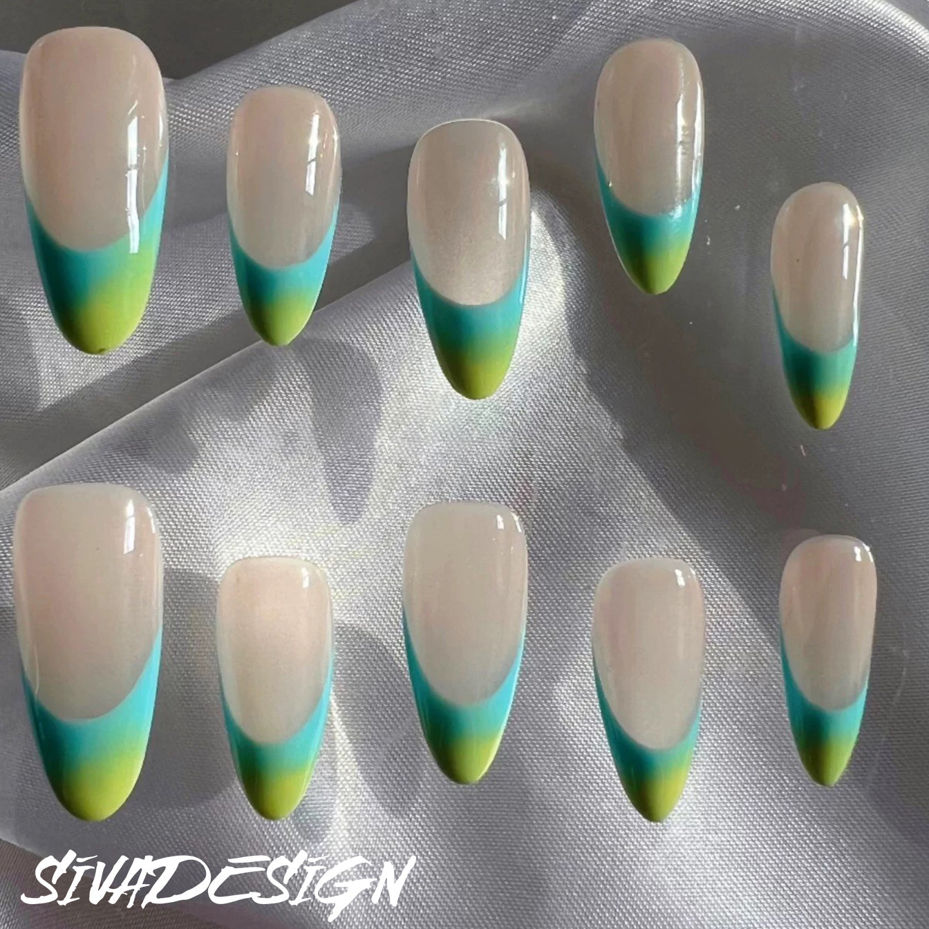 Siva Nail, Tropical Ripple, Vibrant Summer, unghie finte fatte a mano