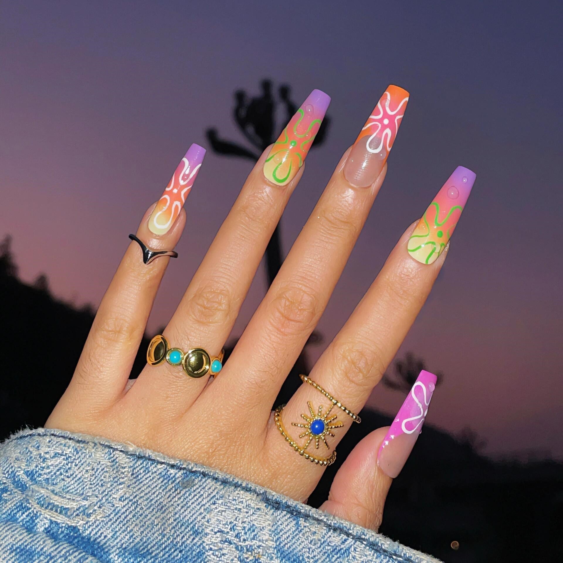 Siva Nail, Neon Nightfall, Vibrant Style Handmade Press on Nails