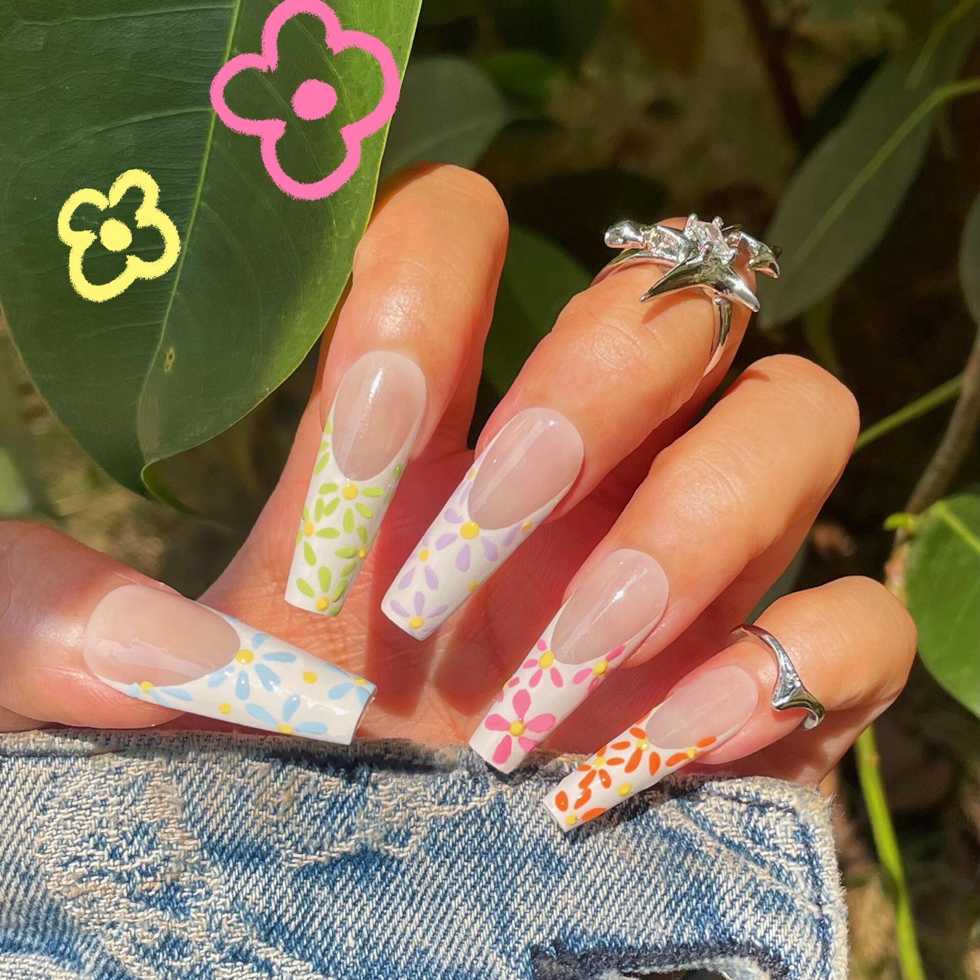 Siva Nail, Springtime Sonata, Vibrant Floral, Handmade Press on Nails