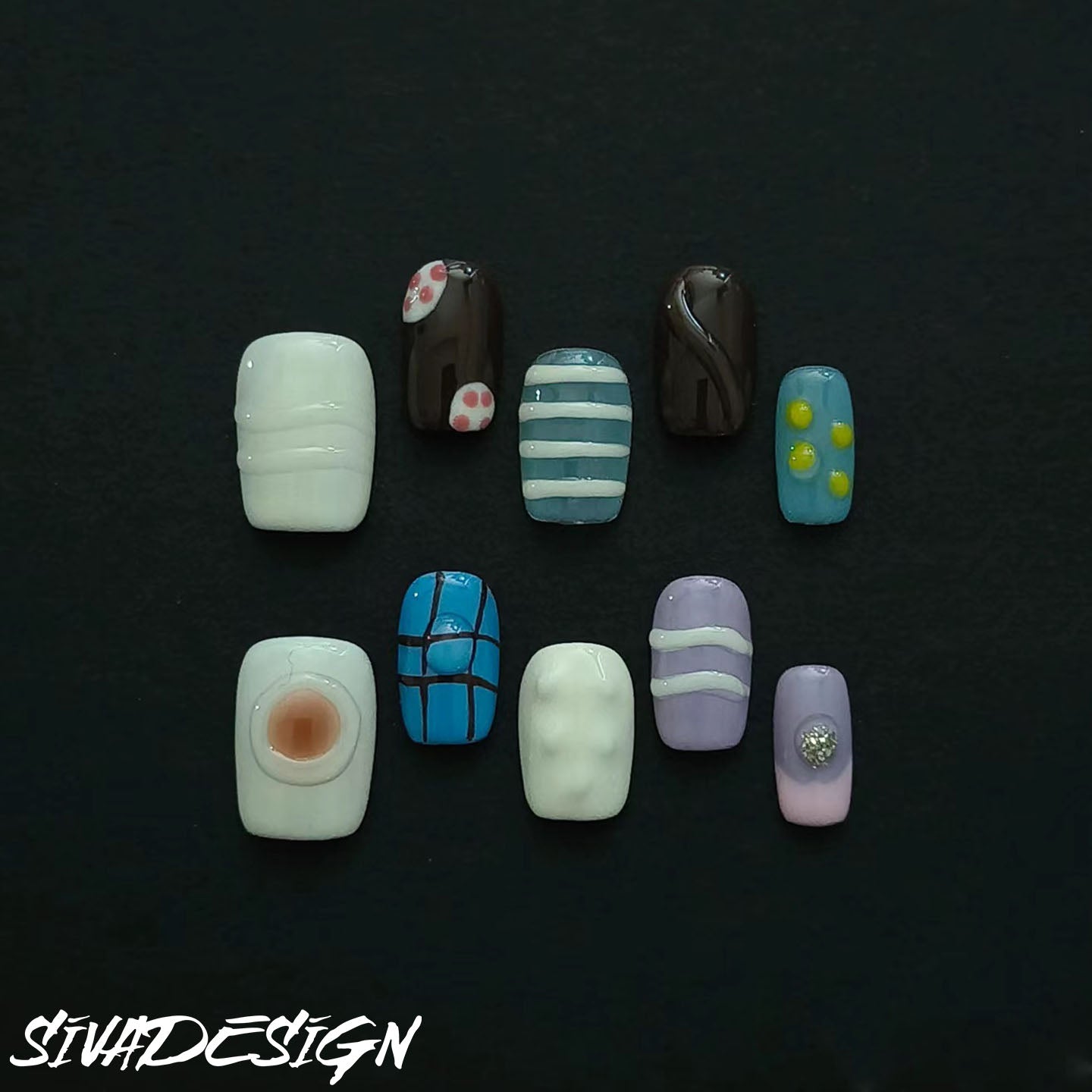 Siva Nail, tavolozza giocosa, unghie pressate fatte a mano in stile creativo