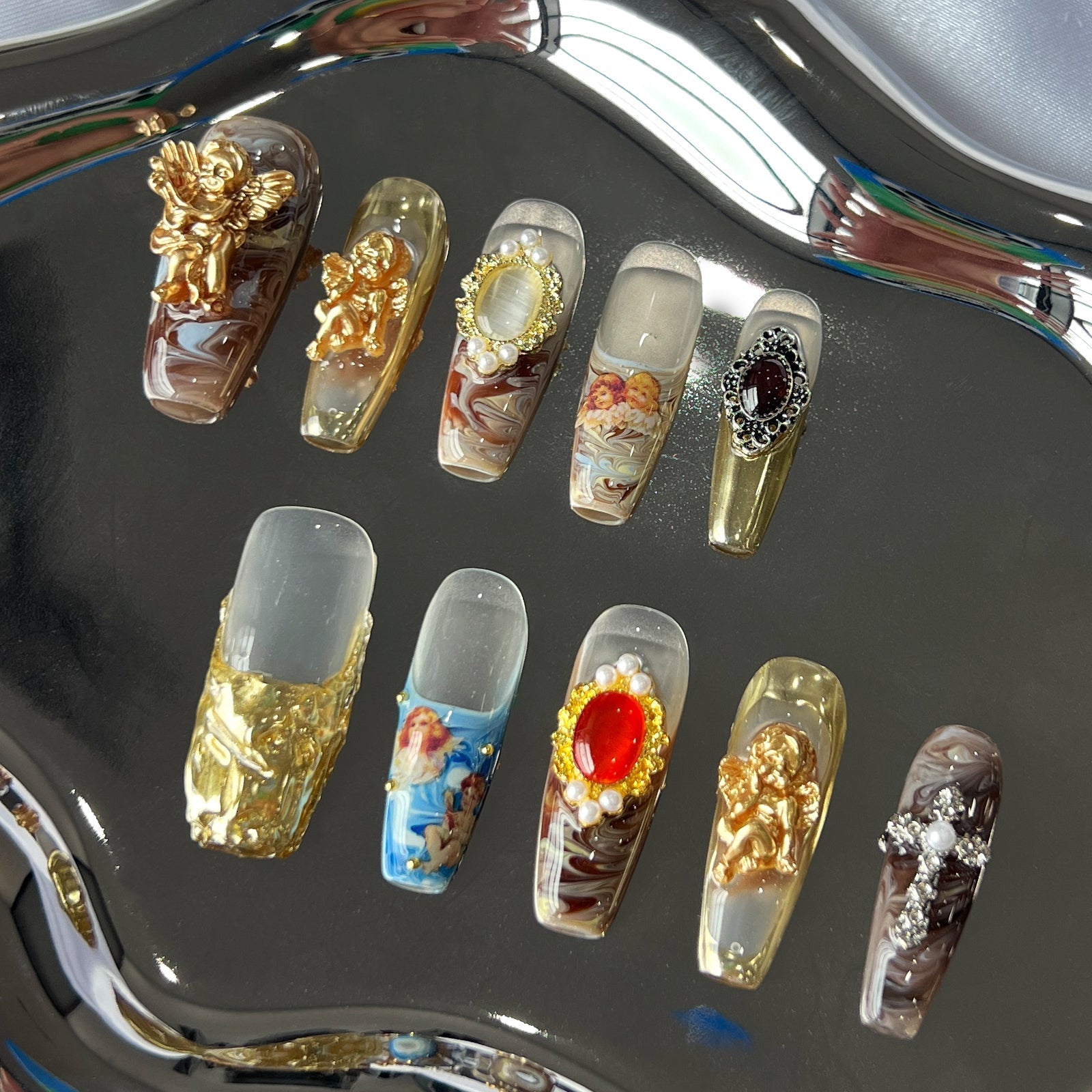 Siva Nail, Royal Opulence, Vintage Baroque, unghie finte fatte a mano