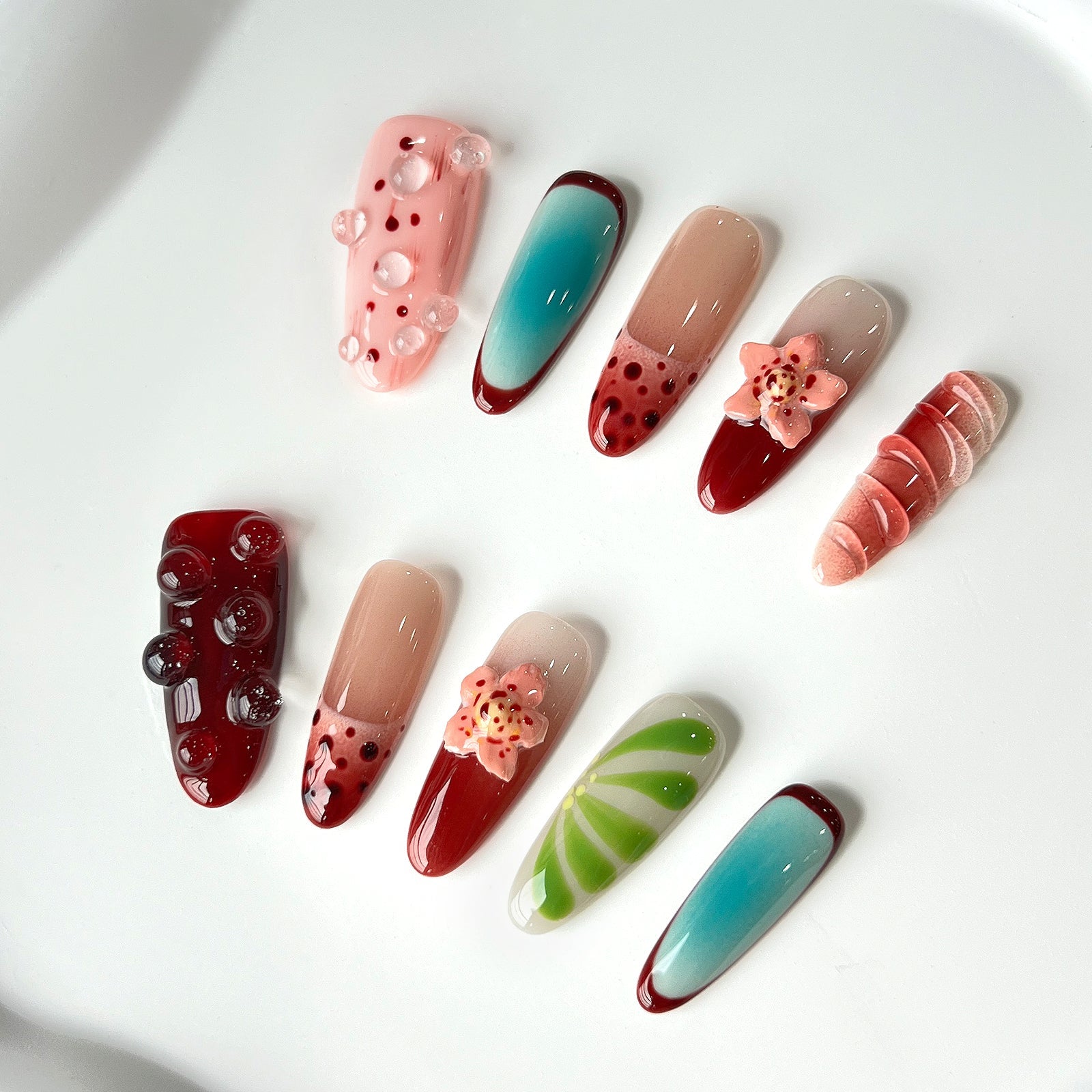 Siva Nail, Whimsical Bloom, Artistic Floral, Unghie pressate fatte a mano