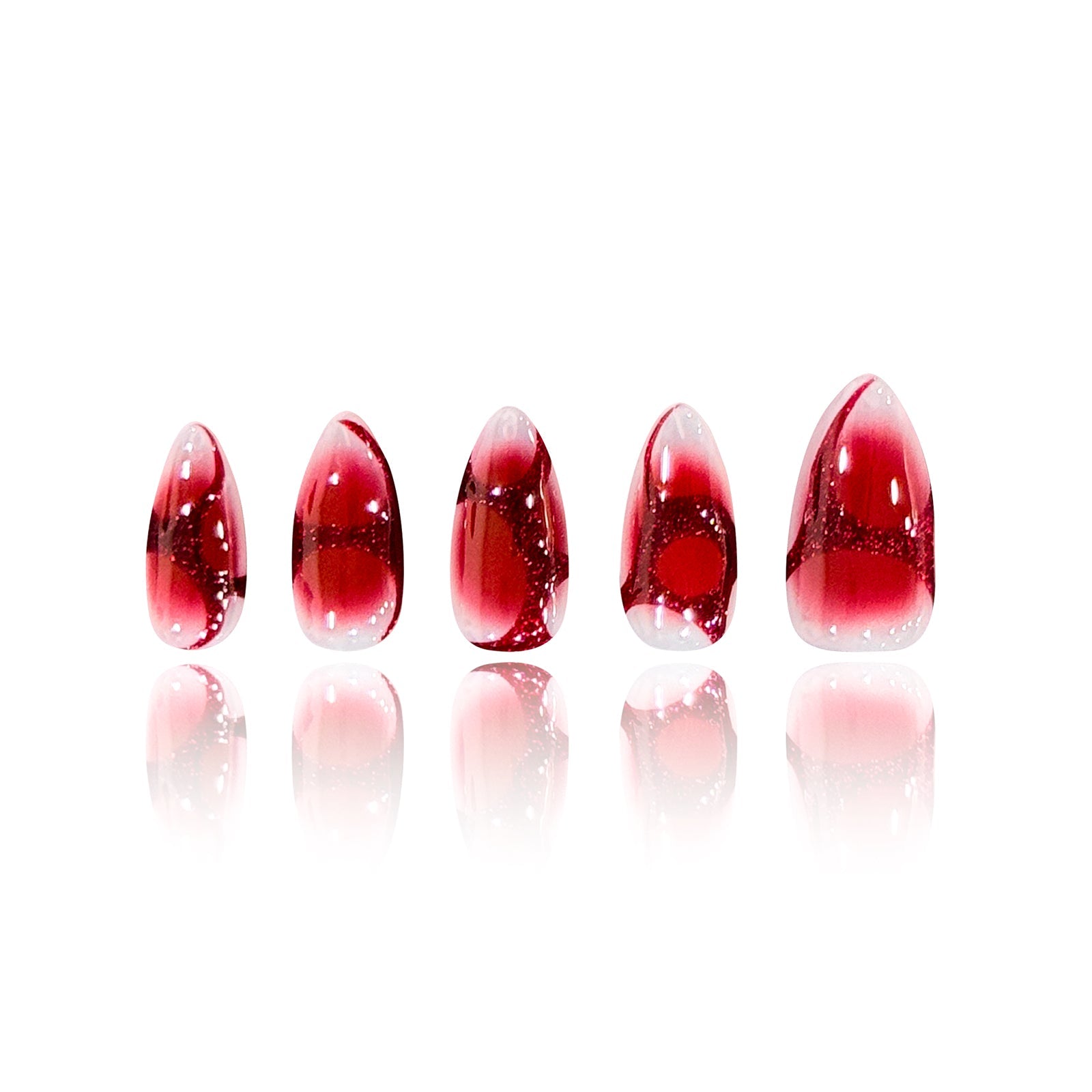 Siva Nail, onde bordeaux, eleganti unghie finte fatte a mano con sfumatura rossa