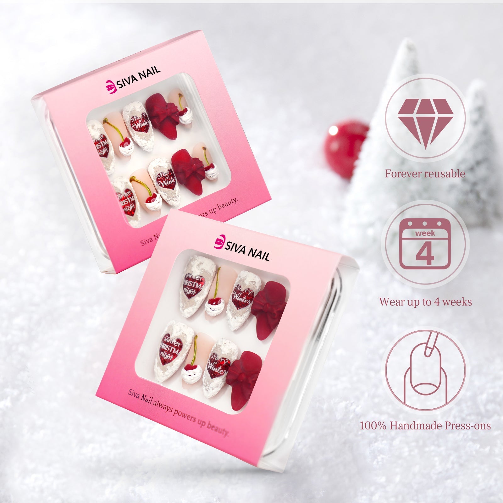 Siva Nail, Cherry Frost, unghie pressate Holiday Glam