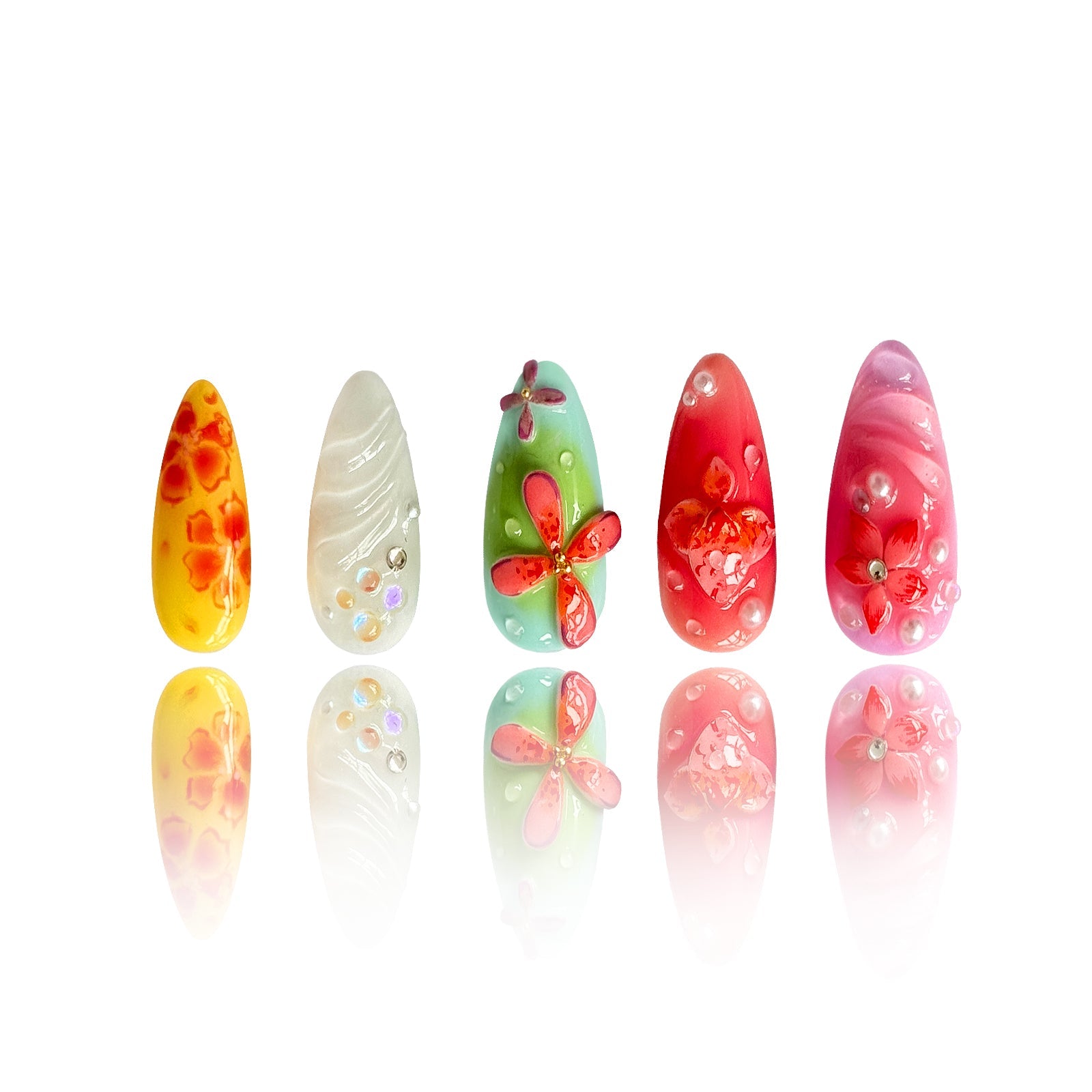 Siva Nail, Petals Enchant, Colorful Bloom, unghie finte fatte a mano