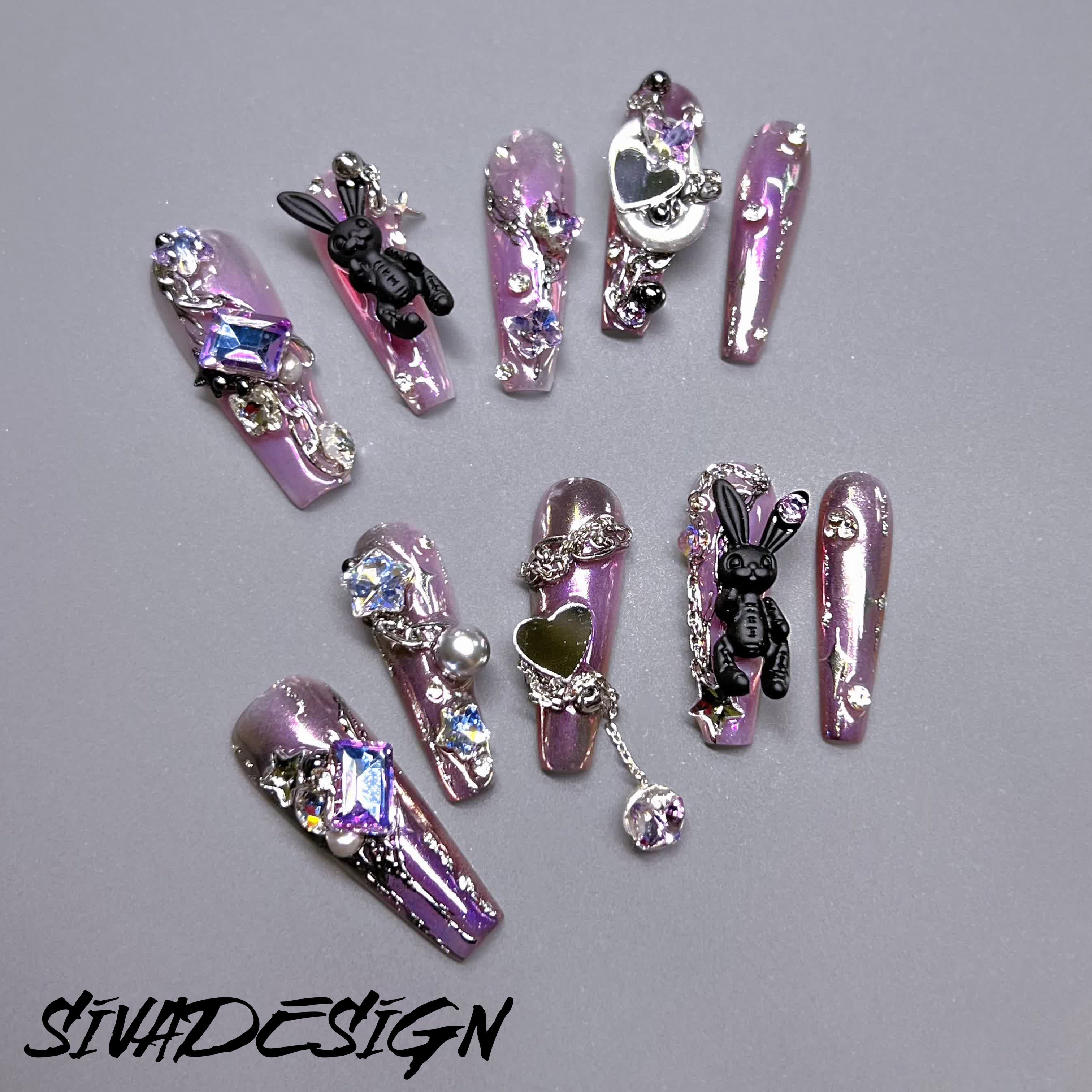 Siva Nail, Coniglio (Viola), Chic Handmade Press on Nails