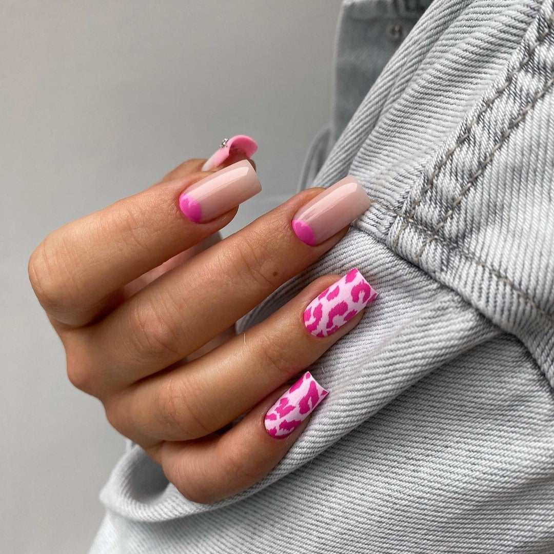 Siva Nail, Blush Leopard, Pink Animal Print, Handmade Press on Nails