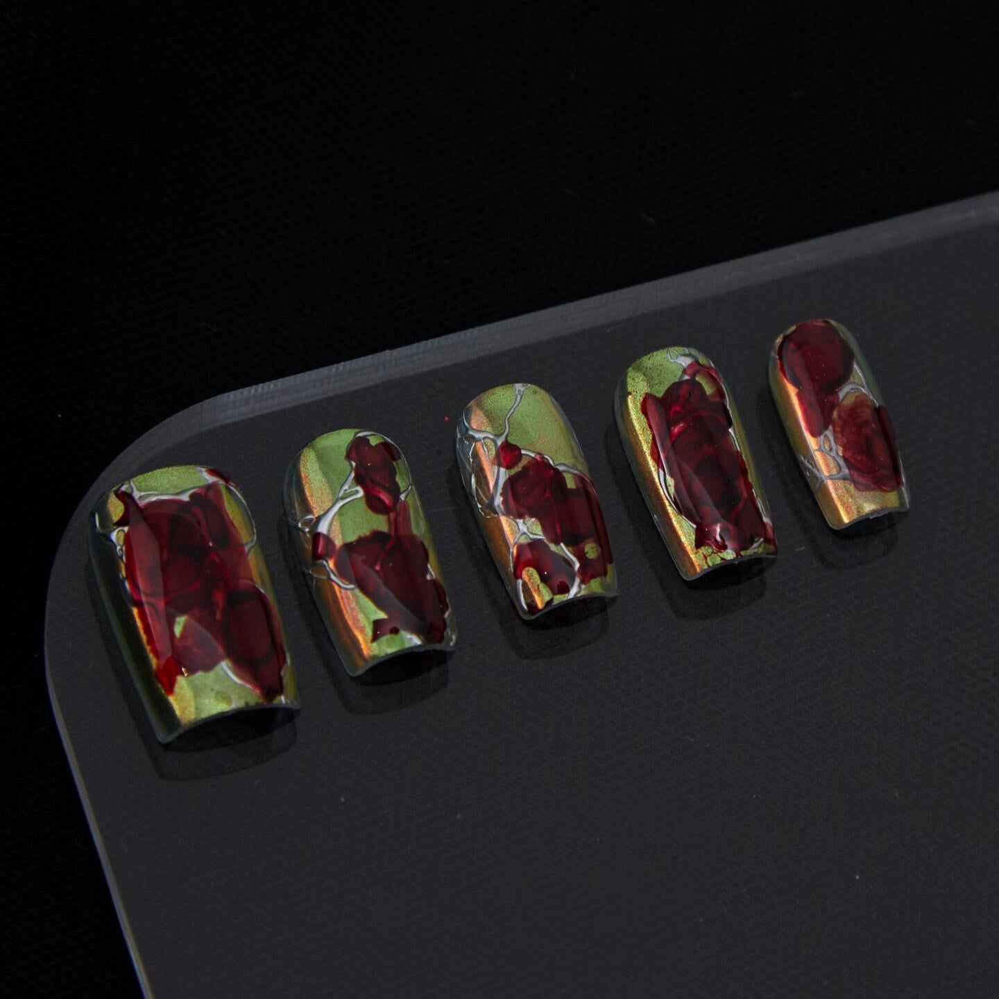 Siva Nail, Scarlet Shine, Bold Elegance, Handmade Press on Nails