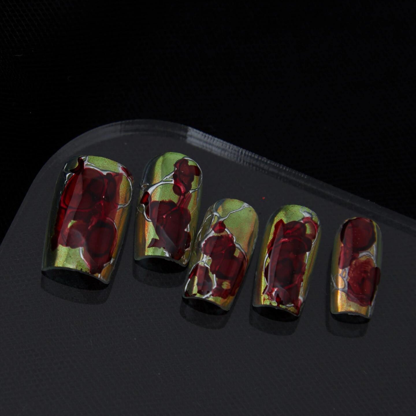 Siva Nail, Scarlet Shine, Bold Elegance, Handmade Press on Nails