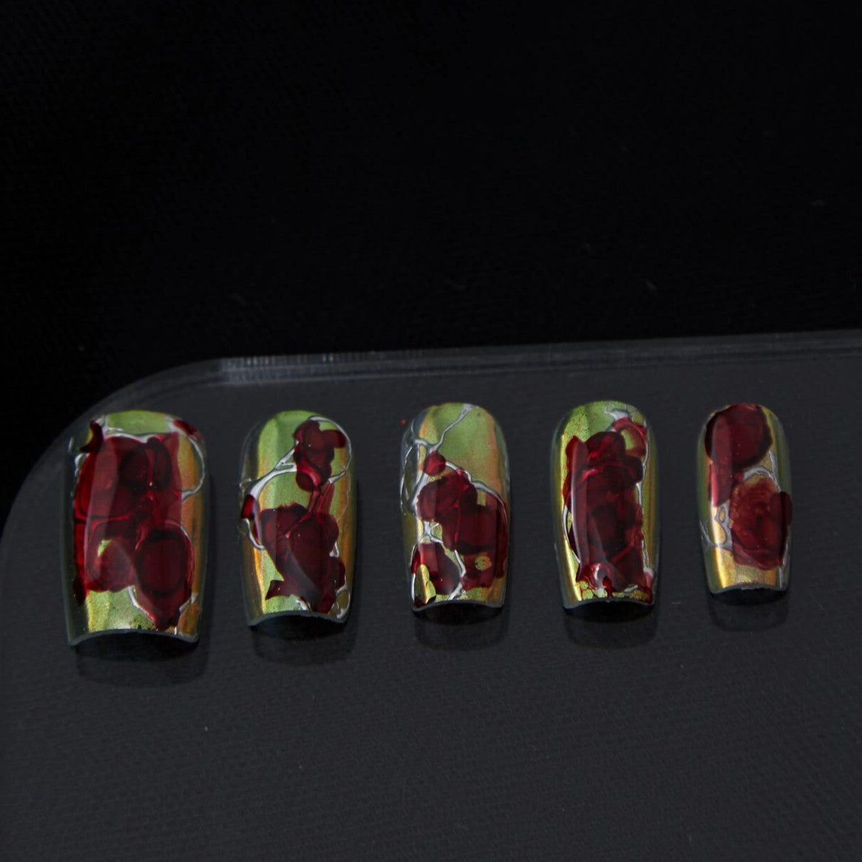 Siva Nail, Scarlet Shine, Bold Elegance, Handmade Press on Nails