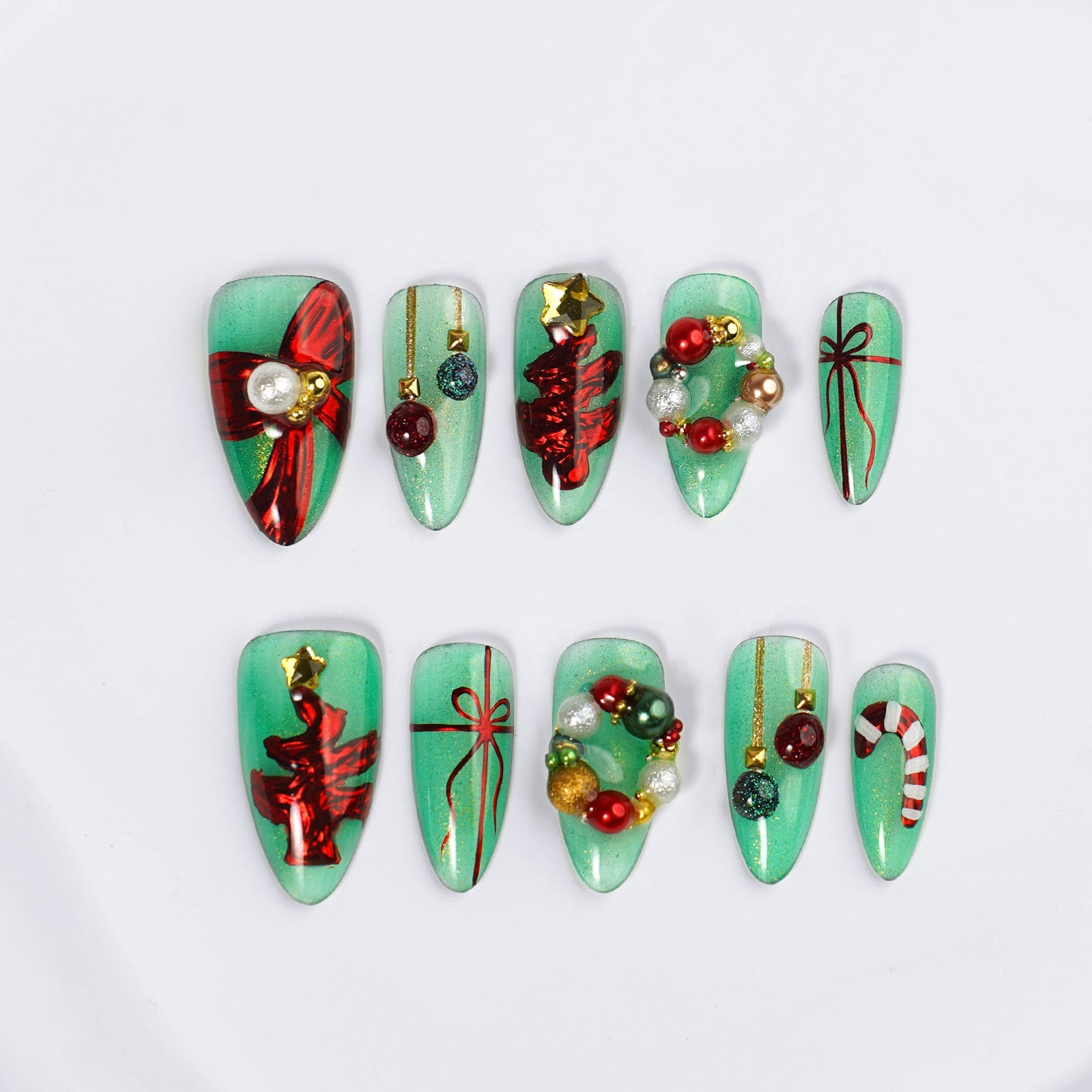 Siva Nail, Evergreen Enchantment, Christmas Wonderland, unghie finte fatte a mano