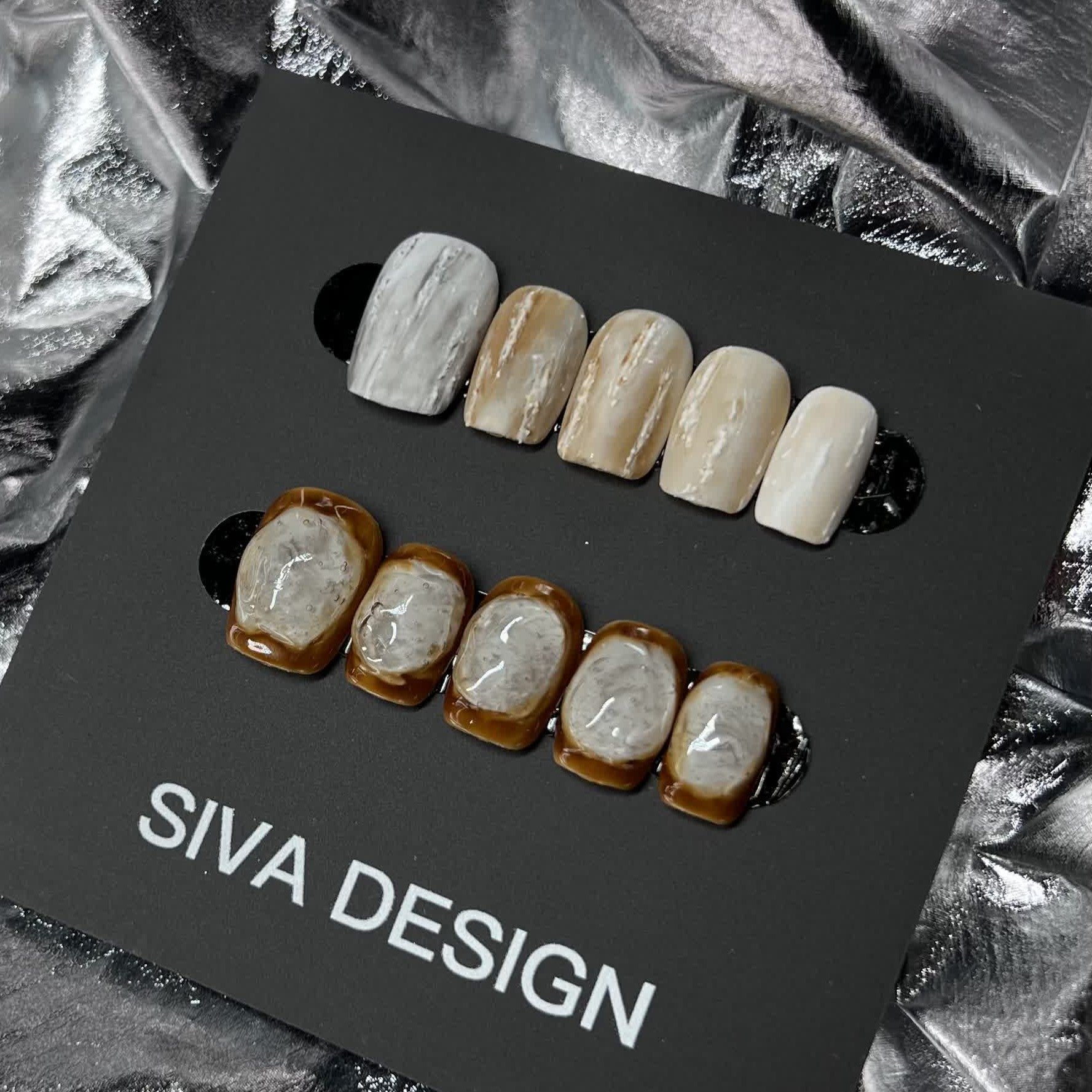 Siva Nail, Pebble Pathway, Rustic Marble, Handmade Press on Nails