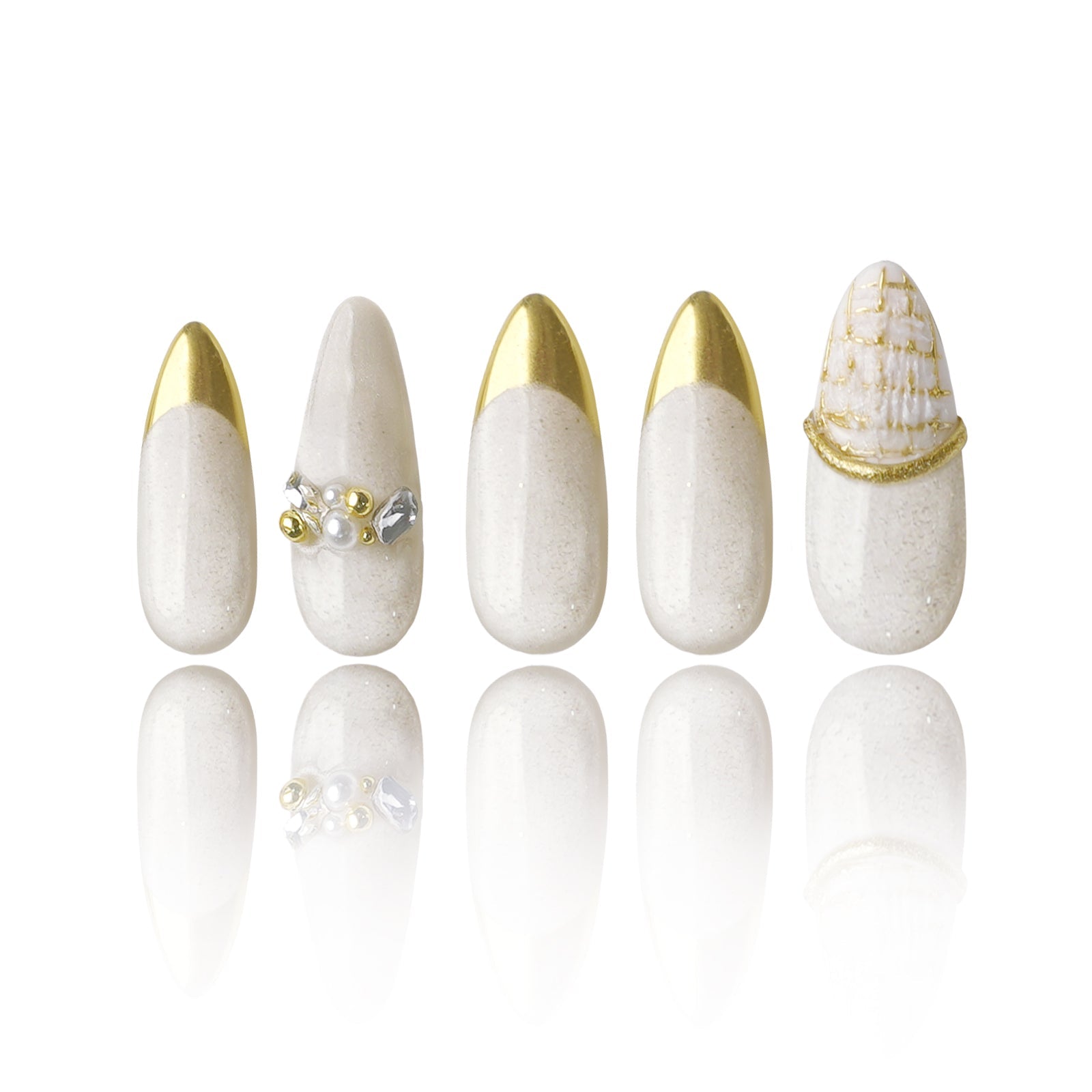 Siva Nail, Chateau cremoso, elegante accento di perle francesi, unghie finte fatte a mano