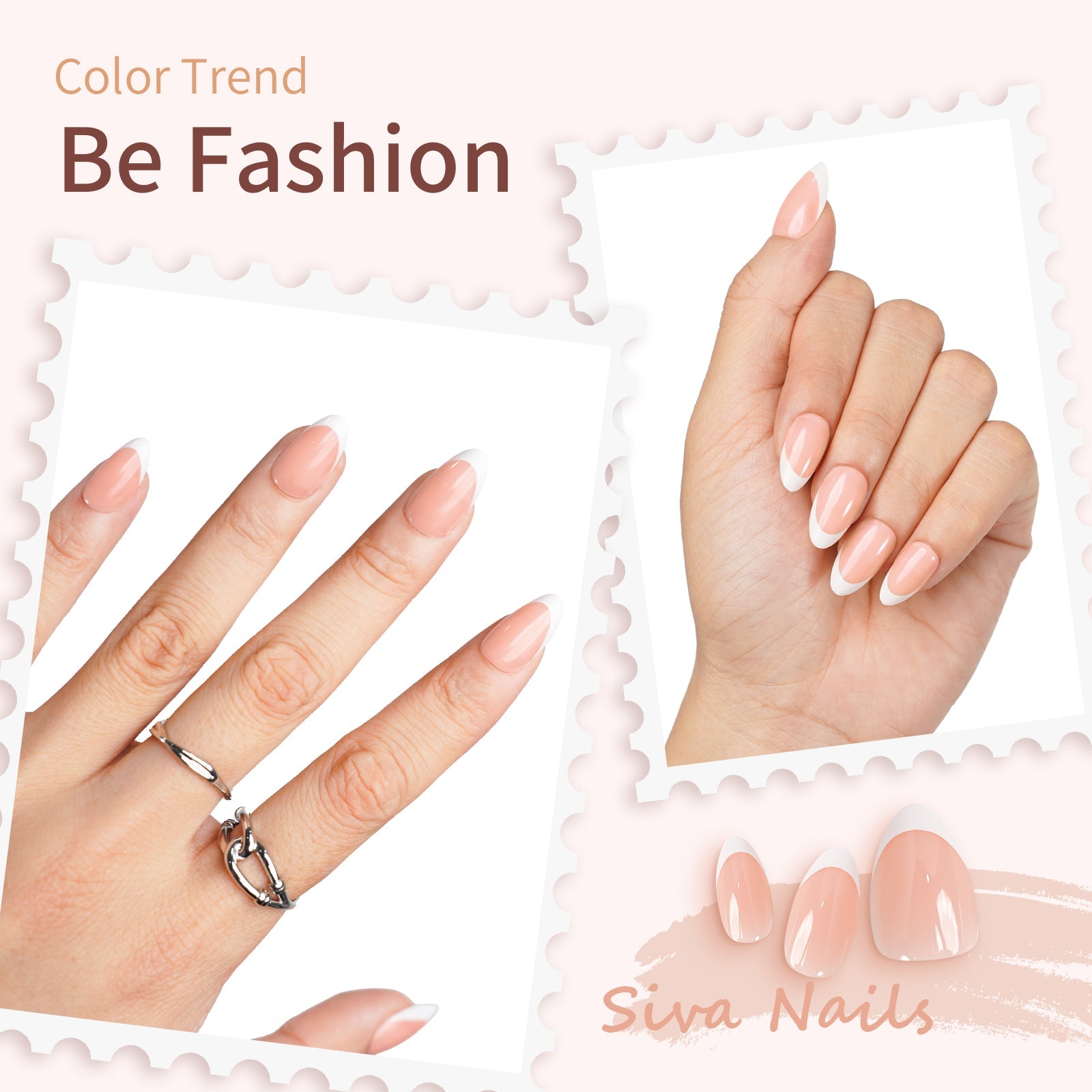 Siva Nail, velo di seta, 32 pezzi French Tip Press on Nails