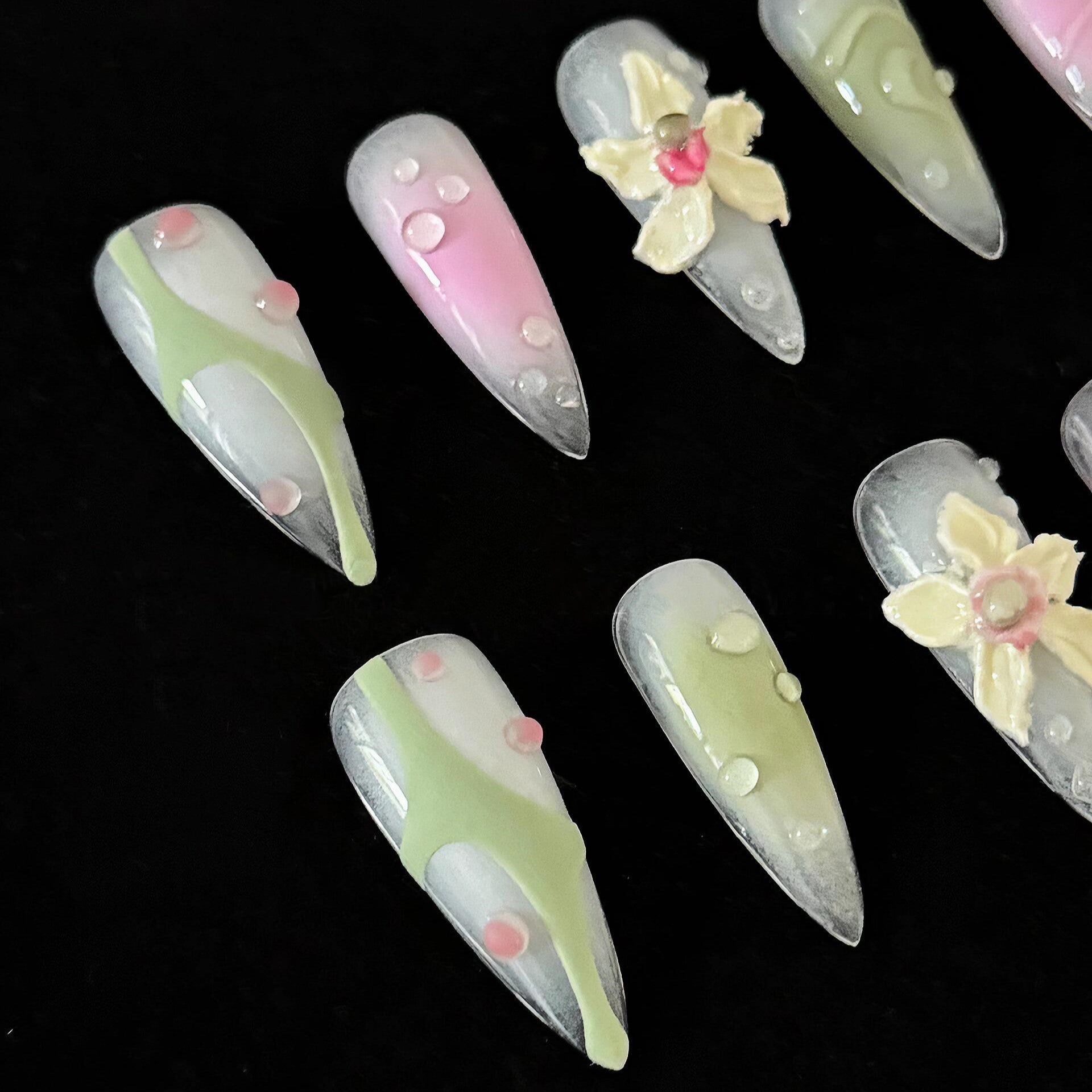 Siva Nail, Petal Frost, Winter Bloom, Handmade Press on Nails