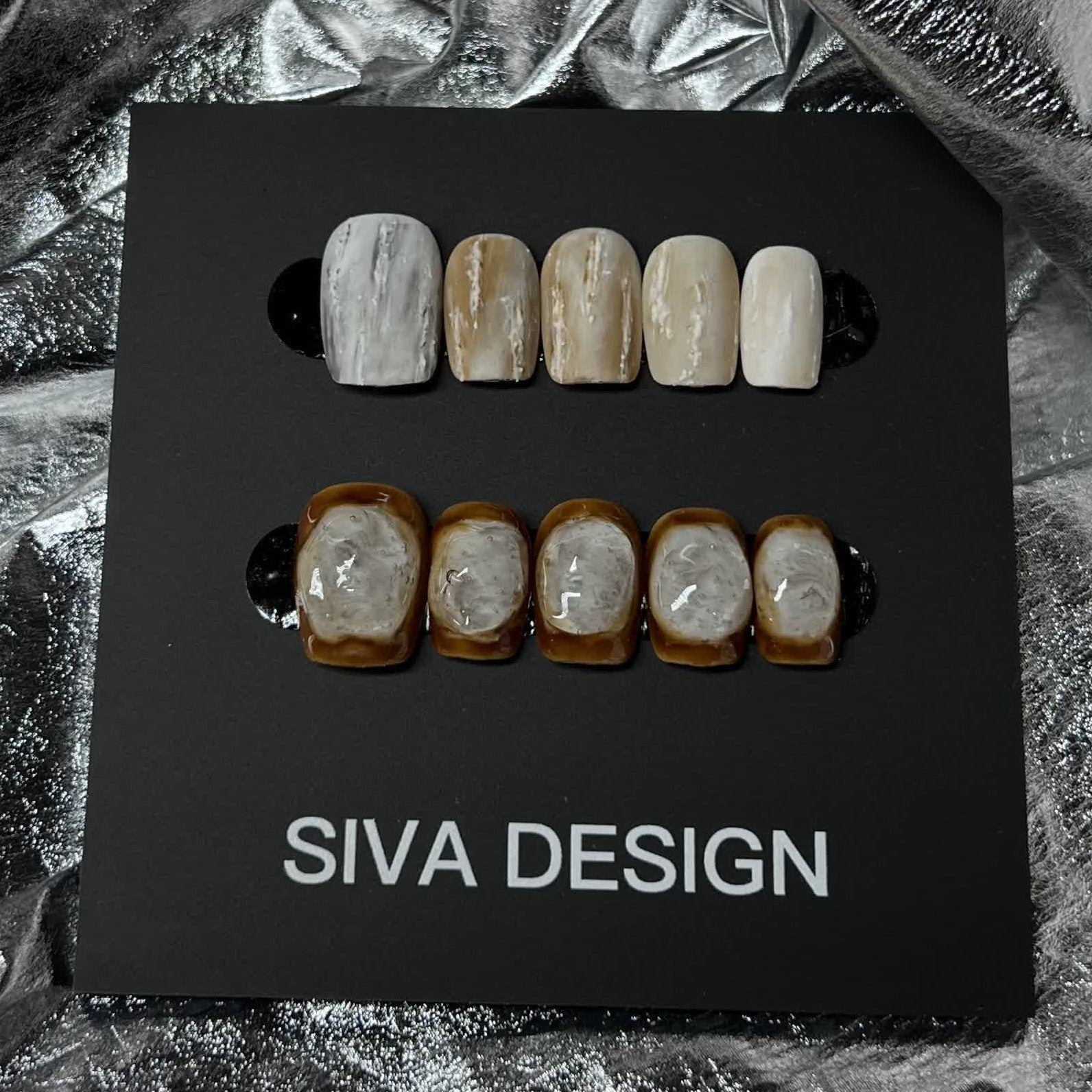 Siva Nail, Pebble Pathway, Rustic Marble, Handmade Press on Nails