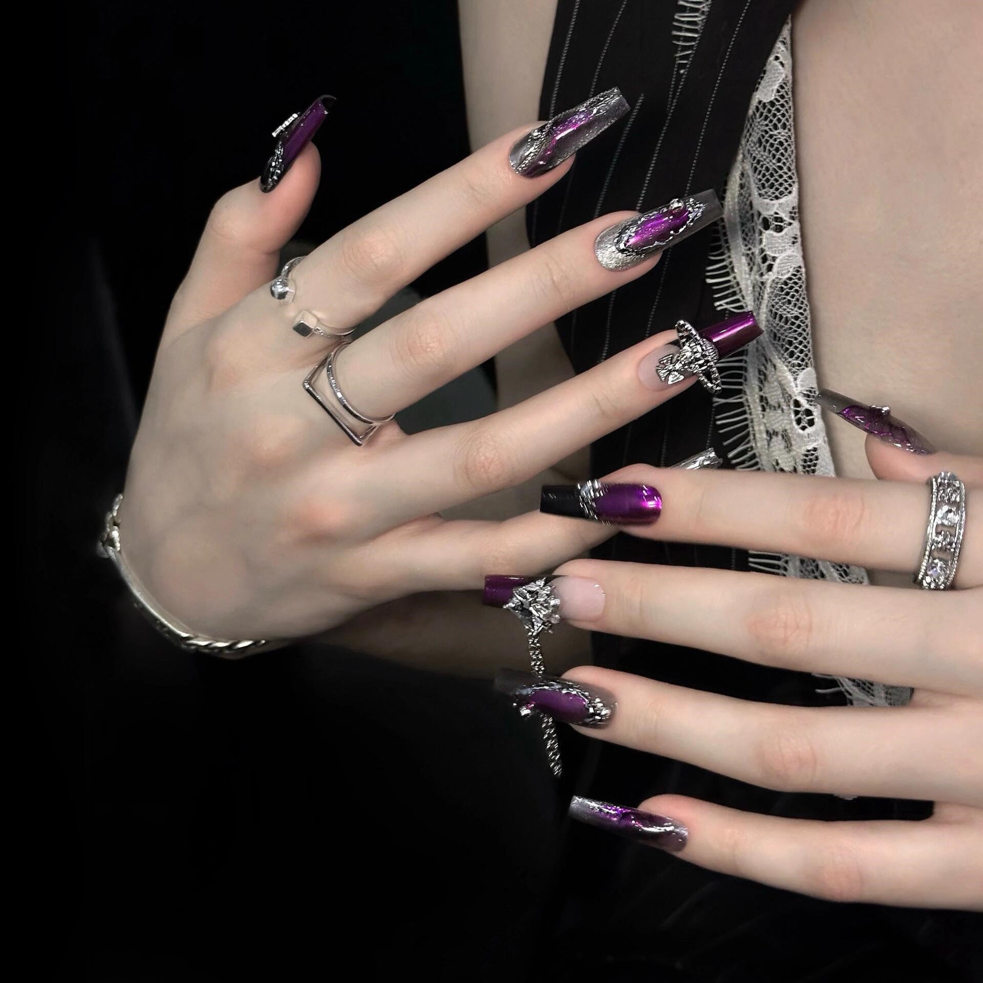 Siva Nail, Purple Haze, Enchanted Elegance, Handmade Press on Nails