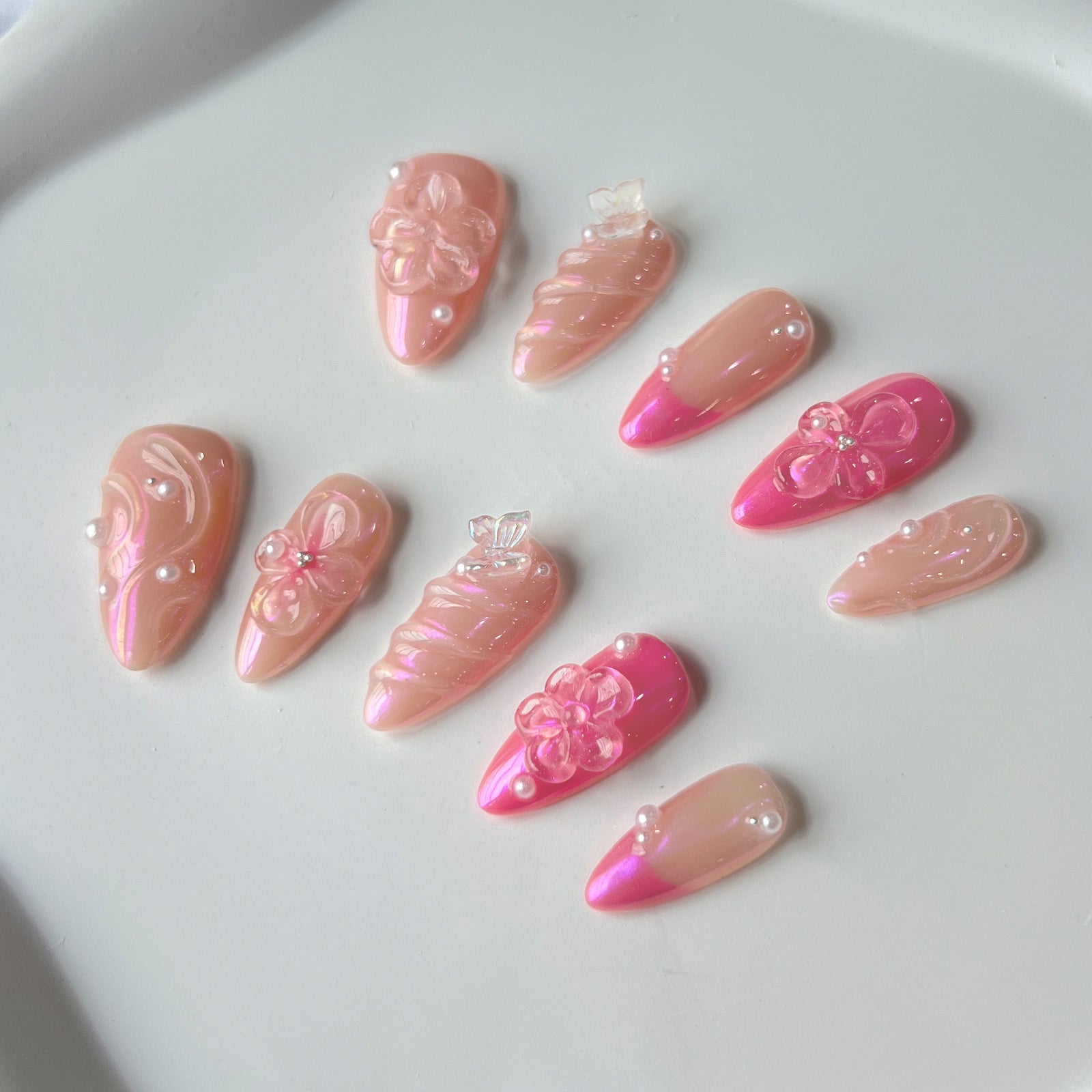 Siva Nail, Pink Blossom, Elegante floreale, unghie pressate fatte a mano