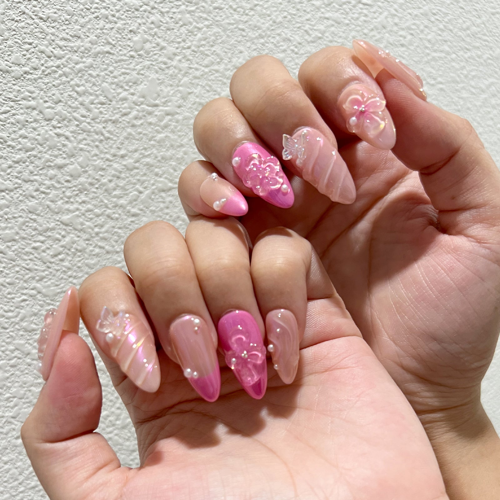 Siva Nail, Pink Blossom, Elegante floreale, unghie pressate fatte a mano