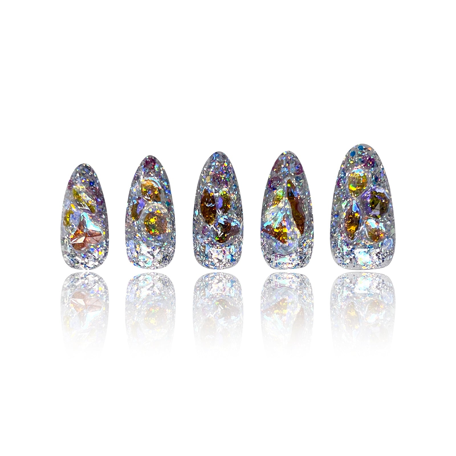 Siva Nail, Stardust Glimmers, Iridescent Sparkle, unghie finte fatte a mano