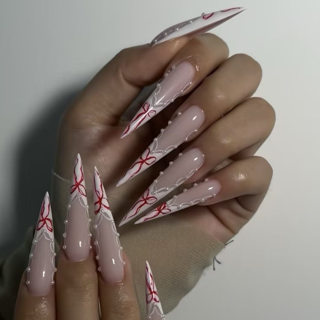 Siva Nail, Ribbon Lace, Stiletto, unghie finte fatte a mano