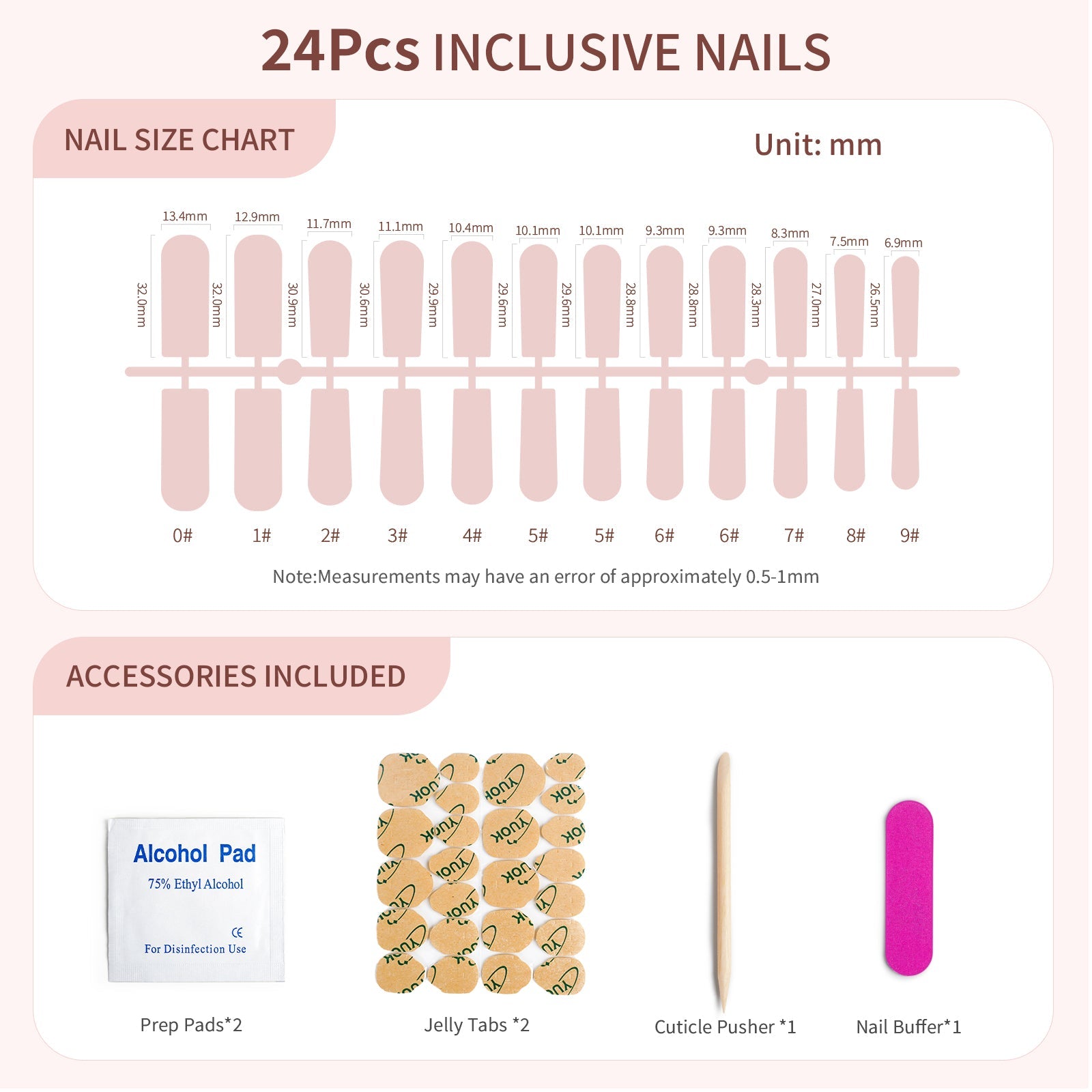 Siva Nail, Coral Tide, 24 pezzi Pearl Accent Press on Nails