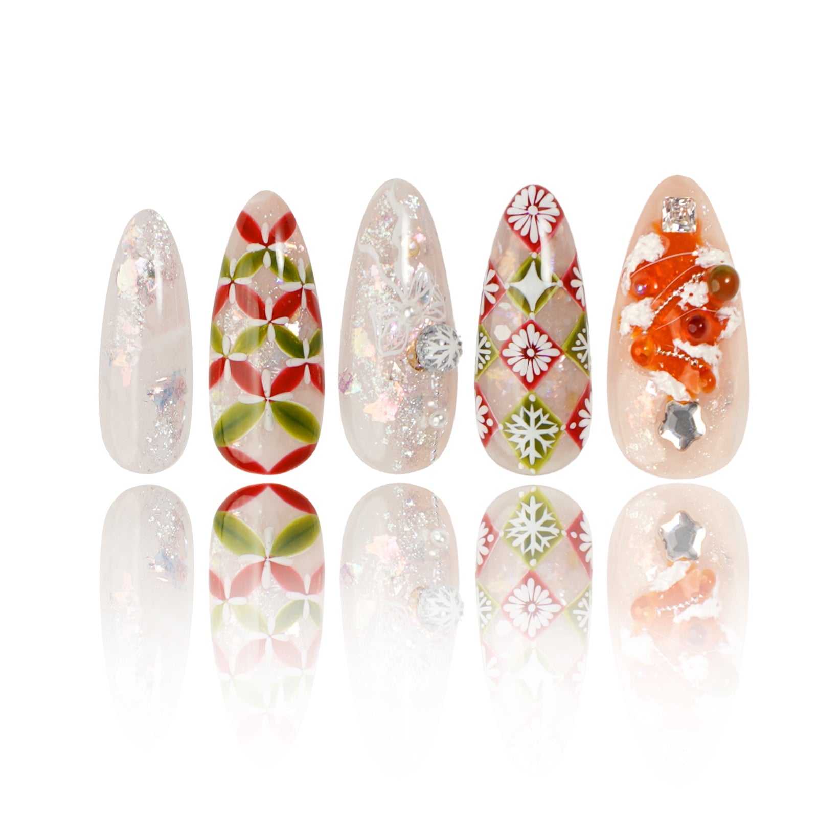 Siva Nail, Snowy Elegance, Holiday Glow, Handmade Press on Nail